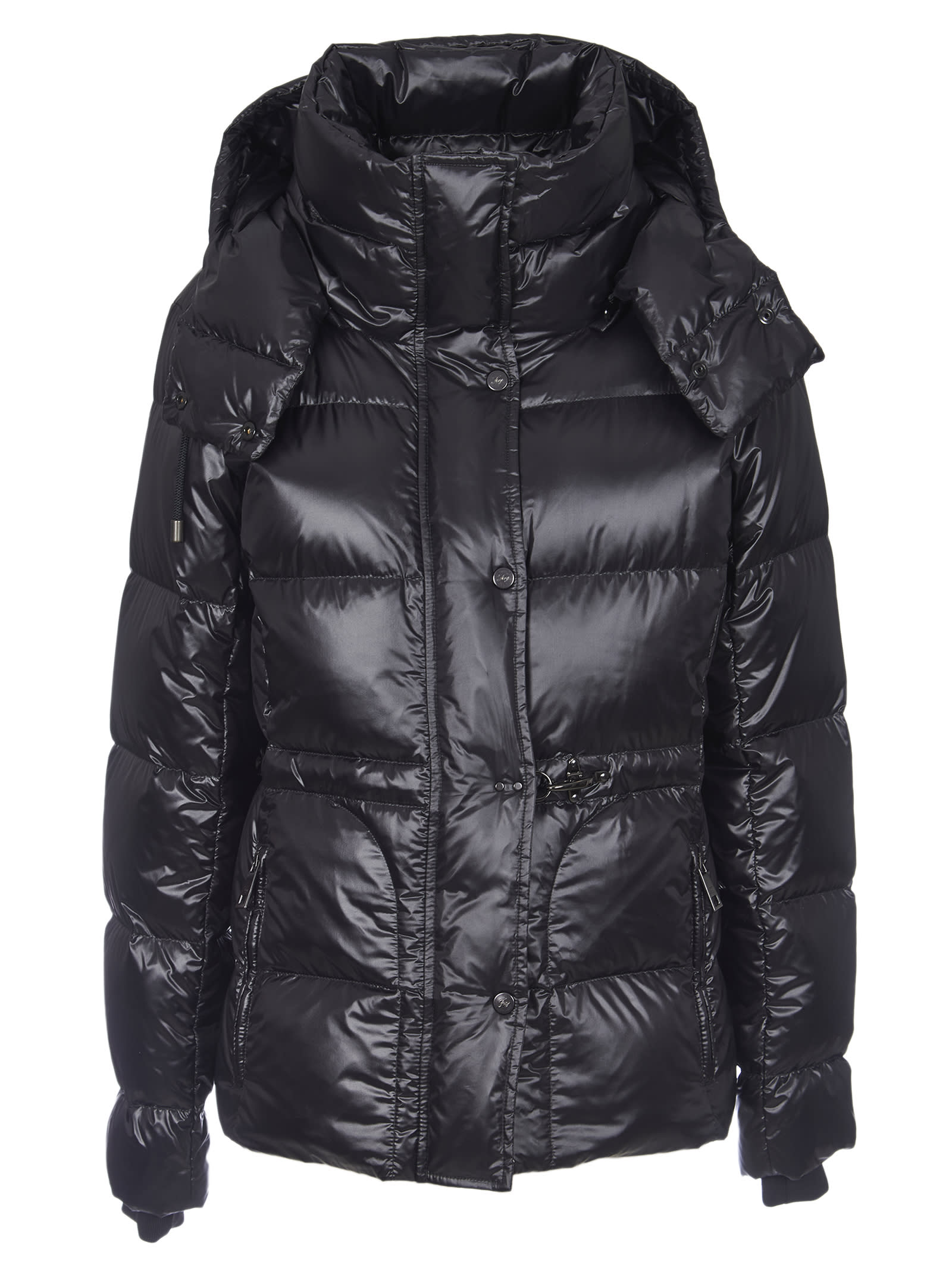 Fay Cropped Black Nylon Down Jacket With Iconic Fastening And Windproof Cuffs In Black