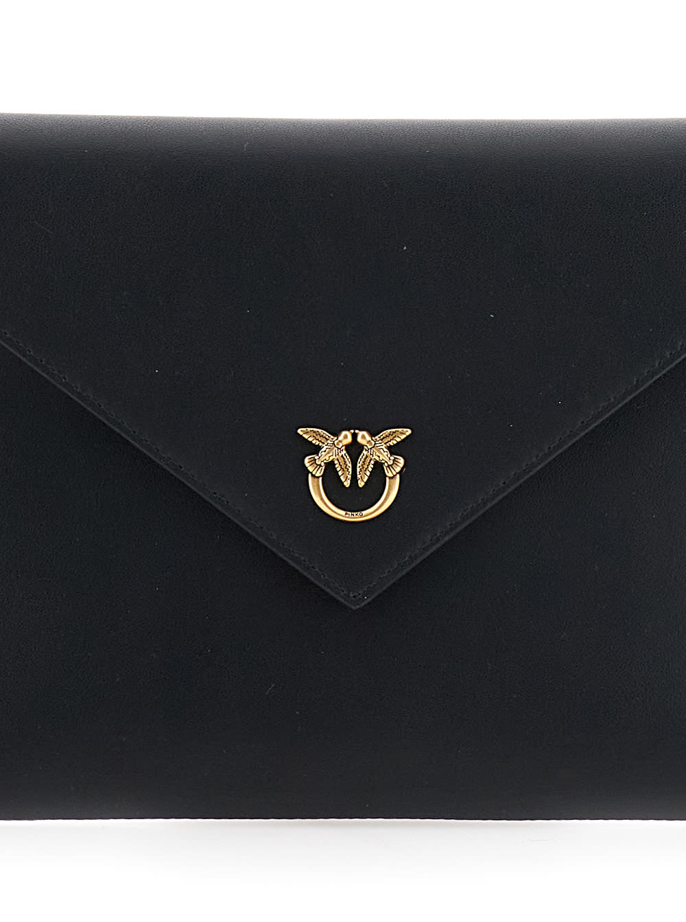 Pinko Structured Envelope Bag With Pointed Flap And Gold Emblem In Black