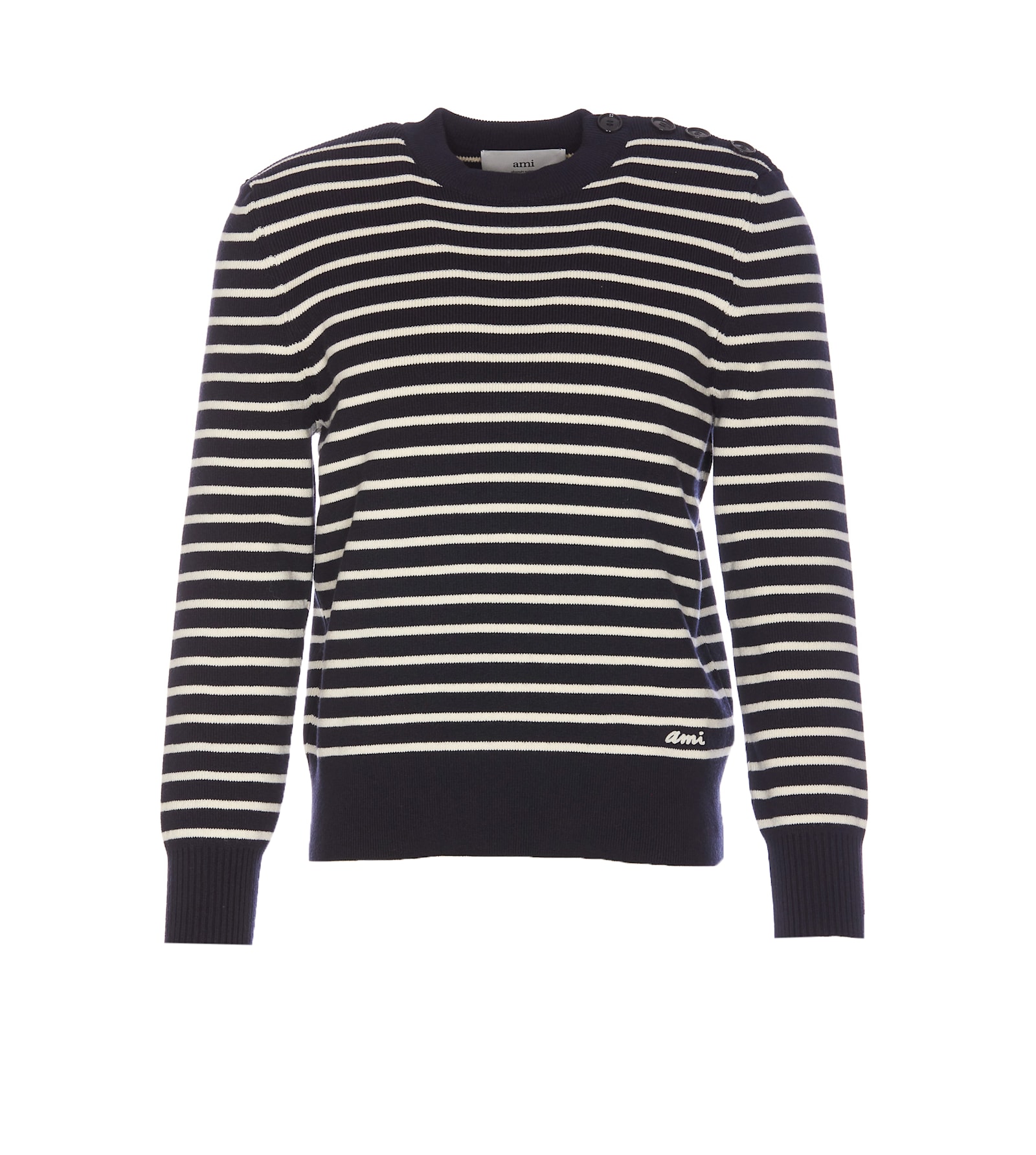 Shop Ami Alexandre Mattiussi Ami Logo Classic Sailor Pullover In Blue