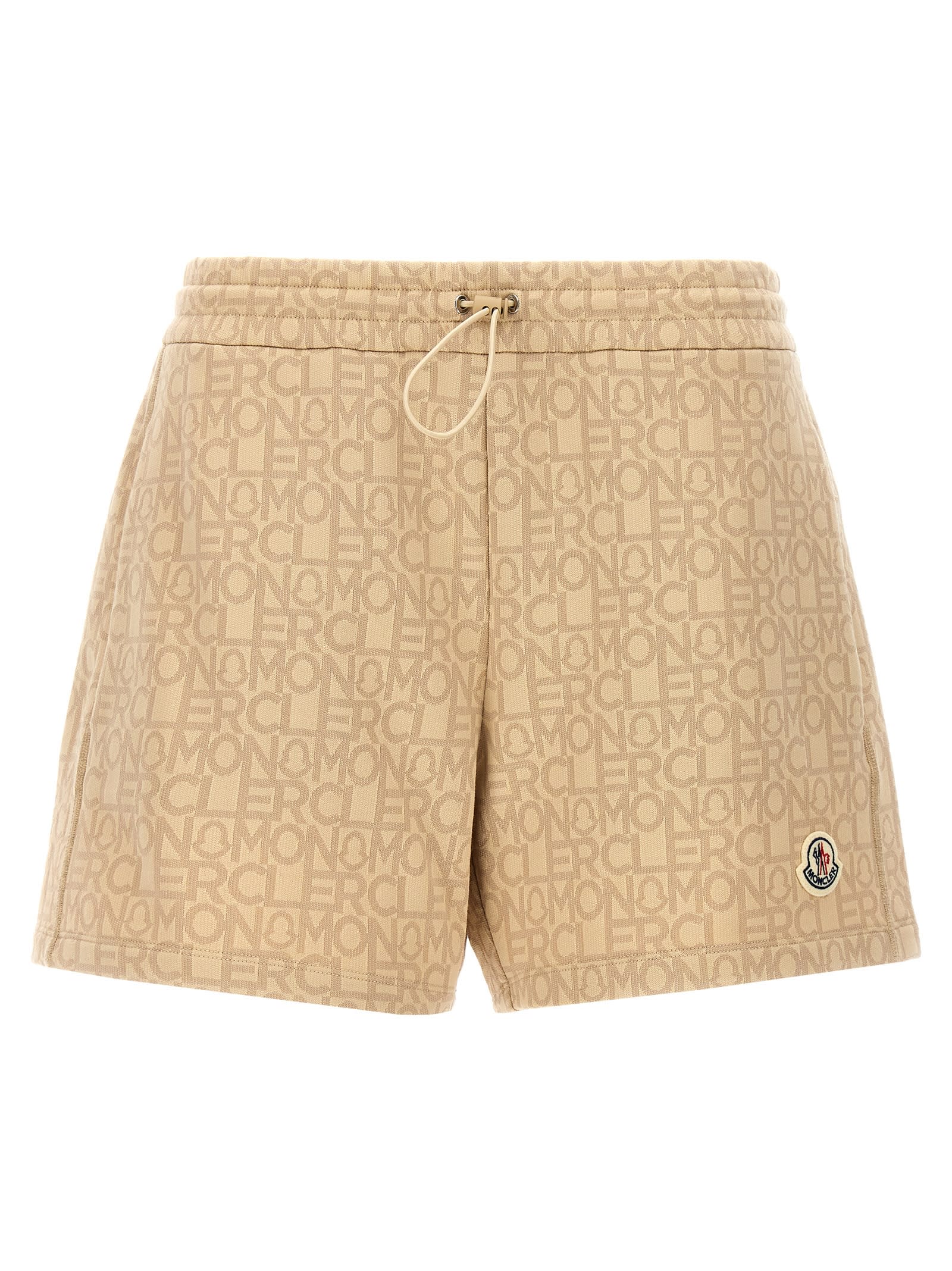 Shop Moncler All Over Logo Bermuda Shorts In Beige