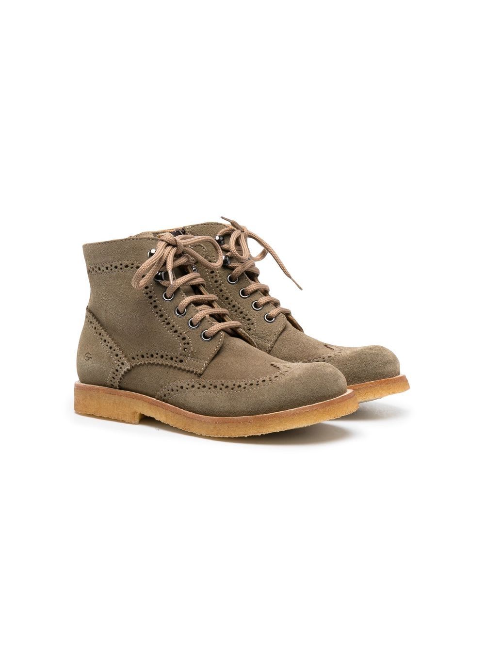 Shop Gallucci Lace-up Suede Brogue Boots In Beige