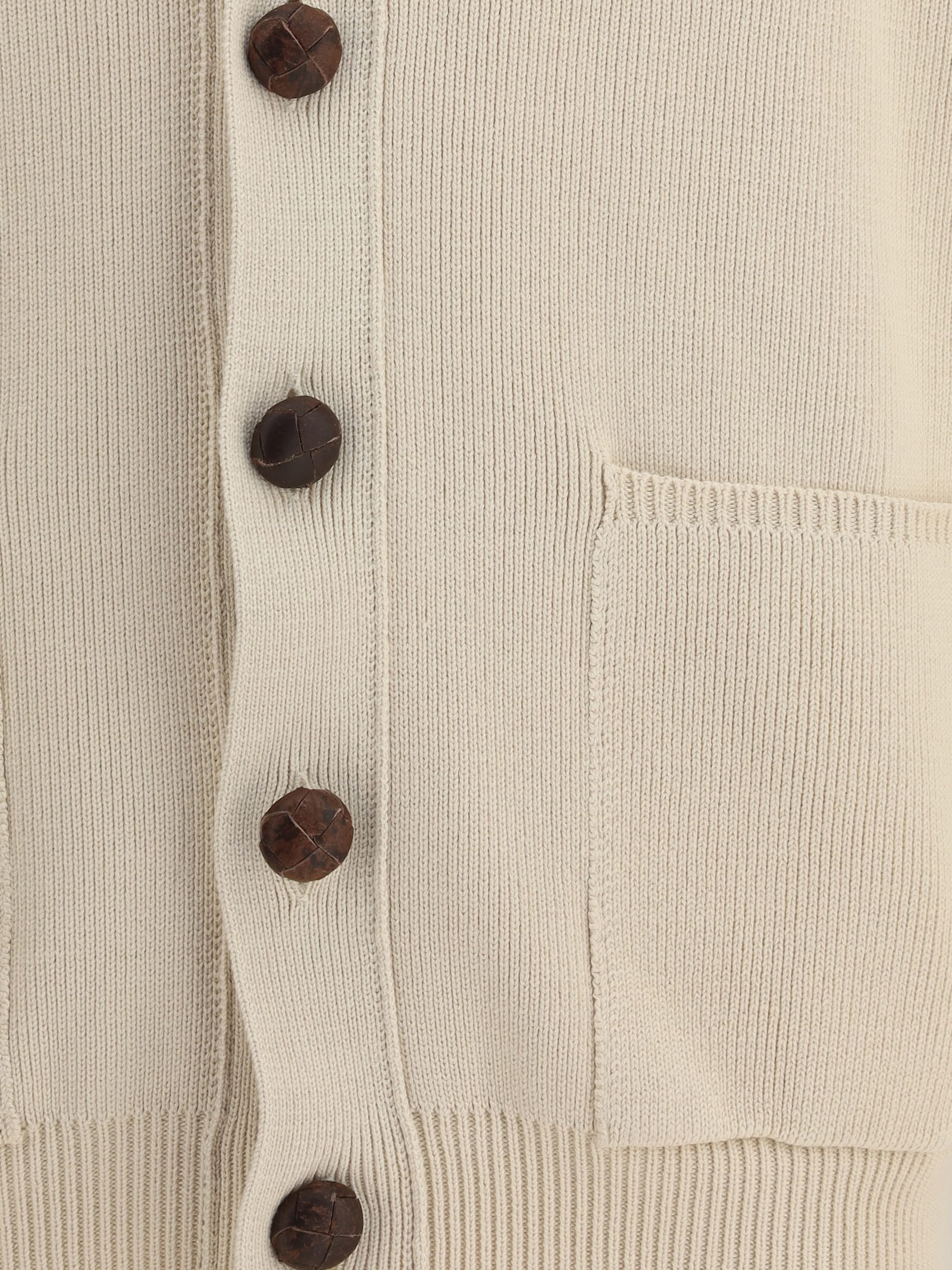 Golden Goose Sand Ribbed Texture Cardigan With Front Pockets In White