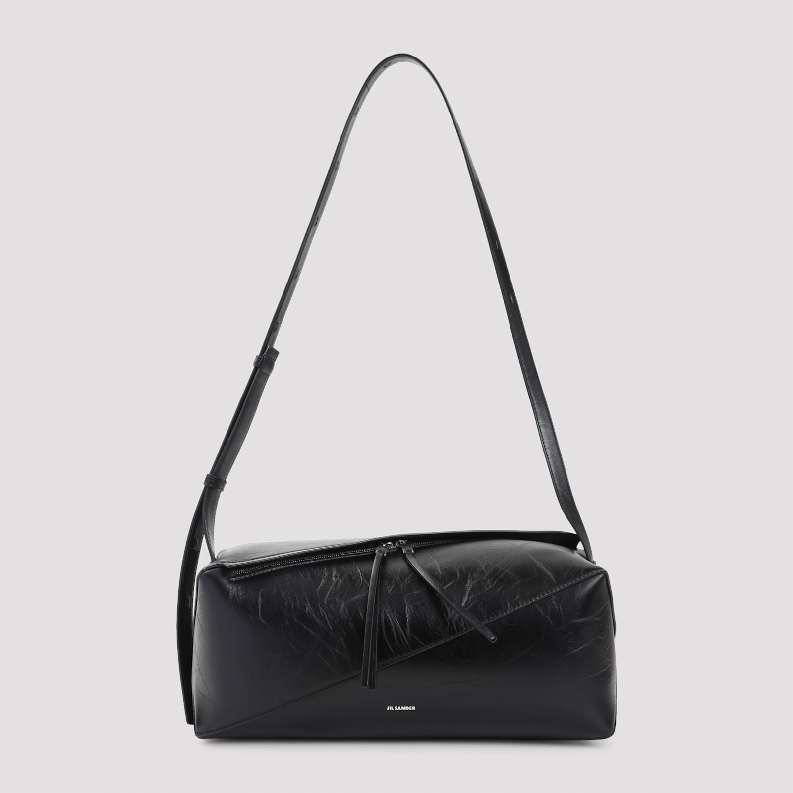 Jil Sander Diagonal-zip Leather Shoulder Bag In Black