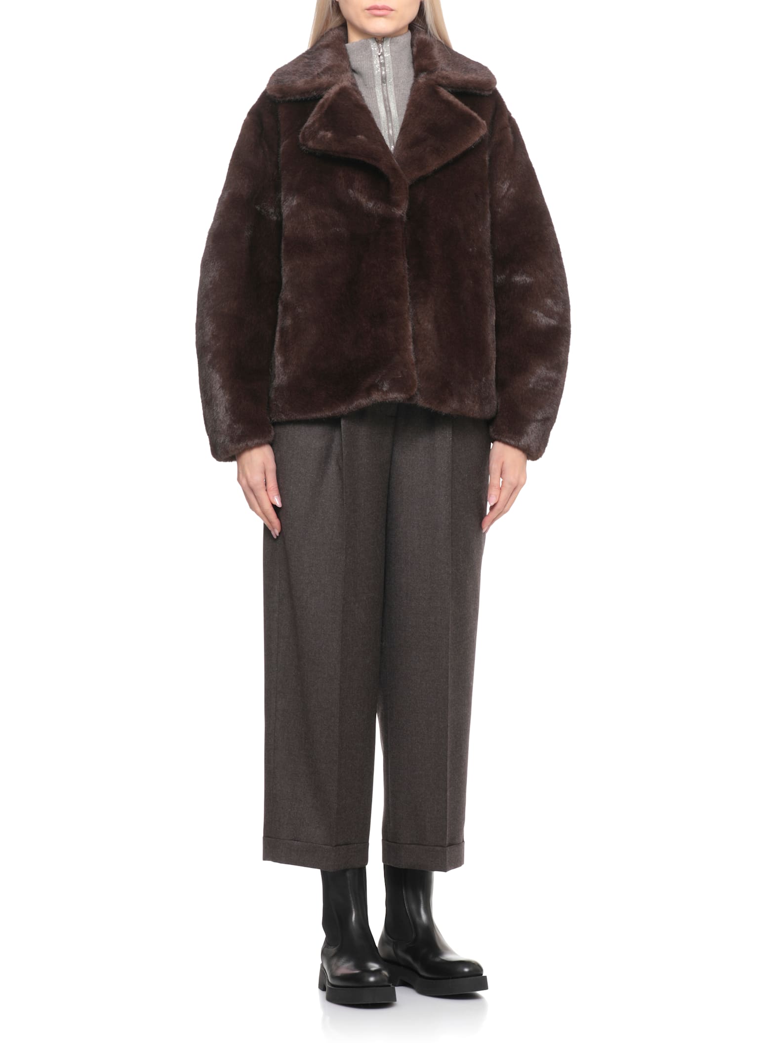 Betta Corradi Synth Fur Coat In Brown