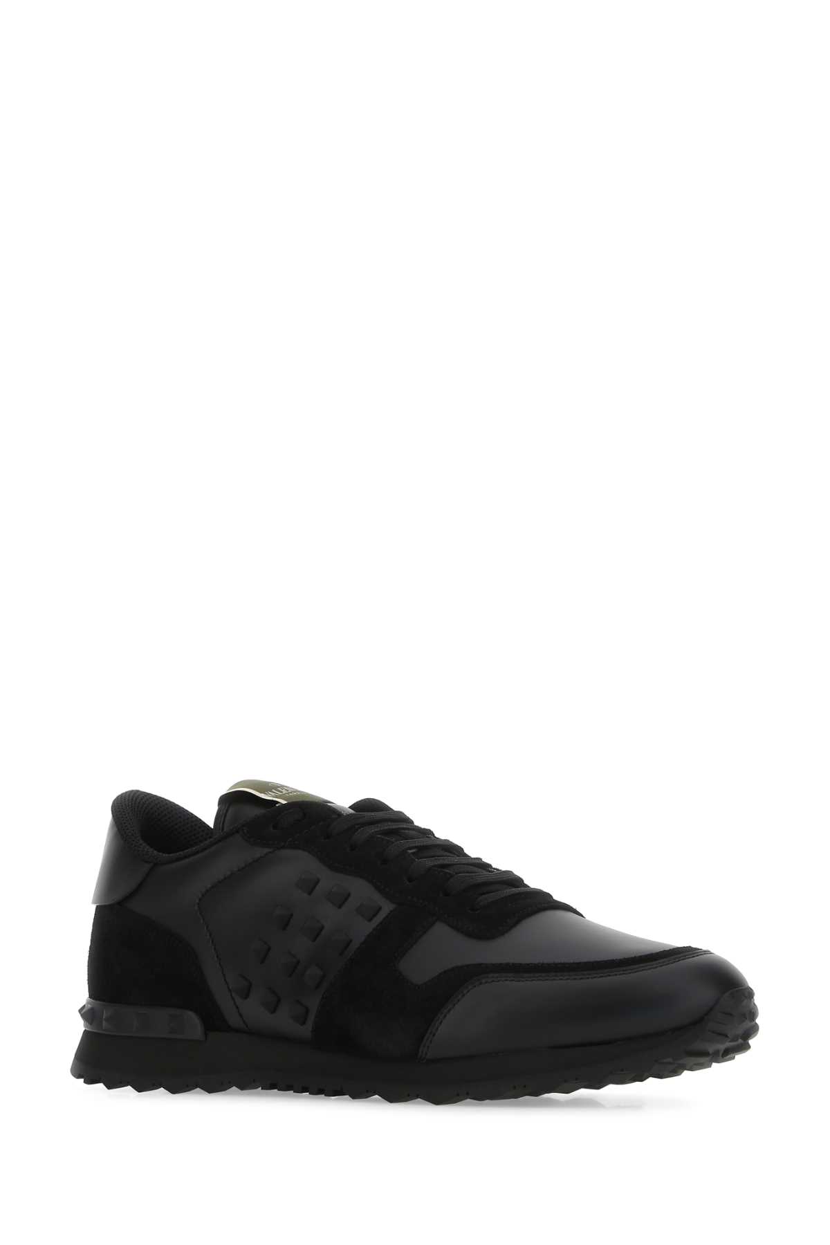 Valentino Garavani Black Leather Rockrunner Sneakers In Neroneroneroneroneronero