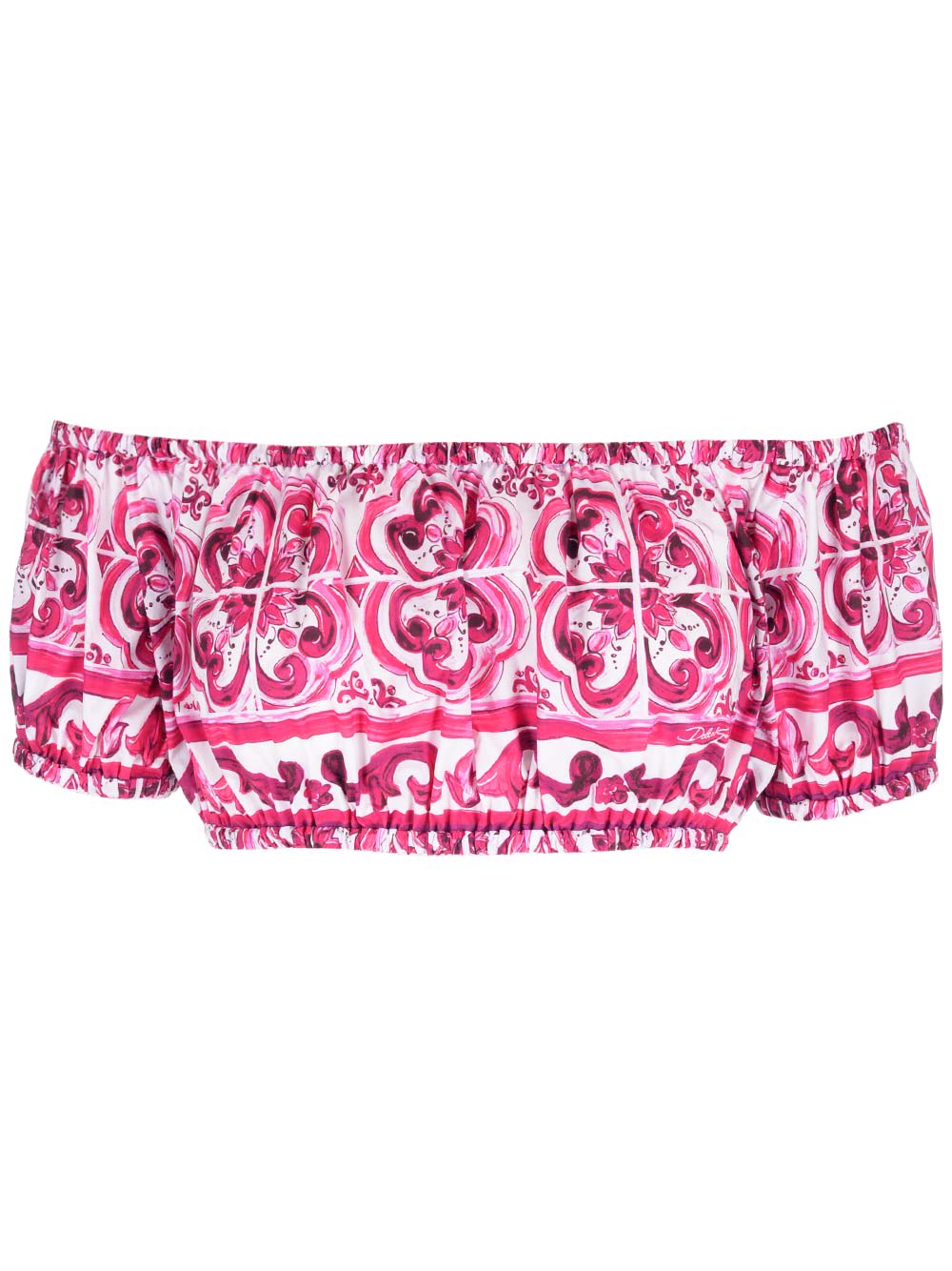 Shop Dolce & Gabbana Majolica Print Top In Fuchsia