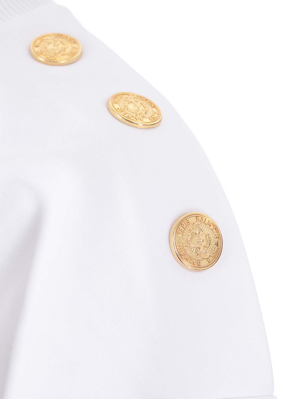 Balmain 3-button Flocked Logo-print Crop Sweatshirt In White
