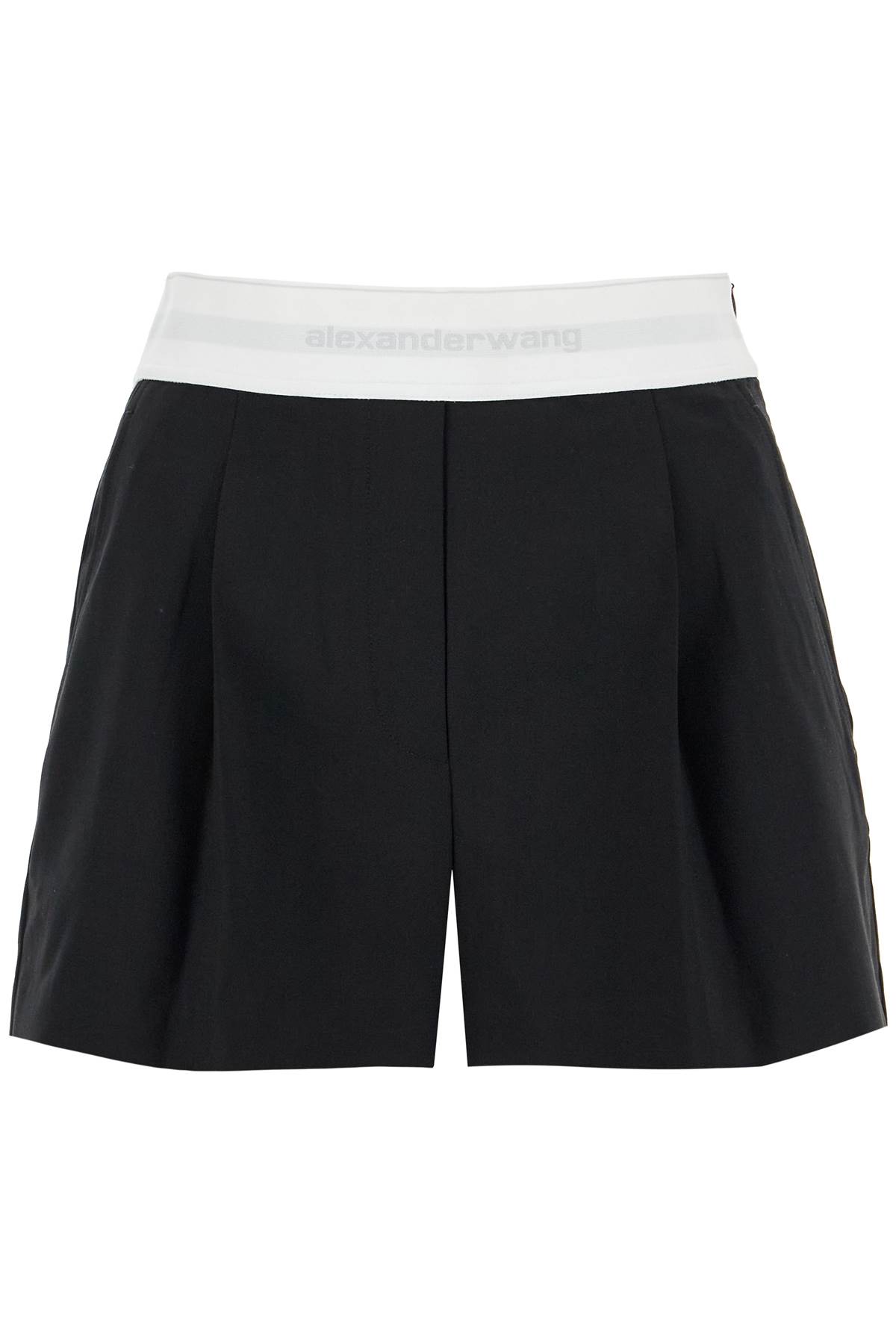 Shop Alexander Wang Pleated Shorts With Branded Band In Black (black)