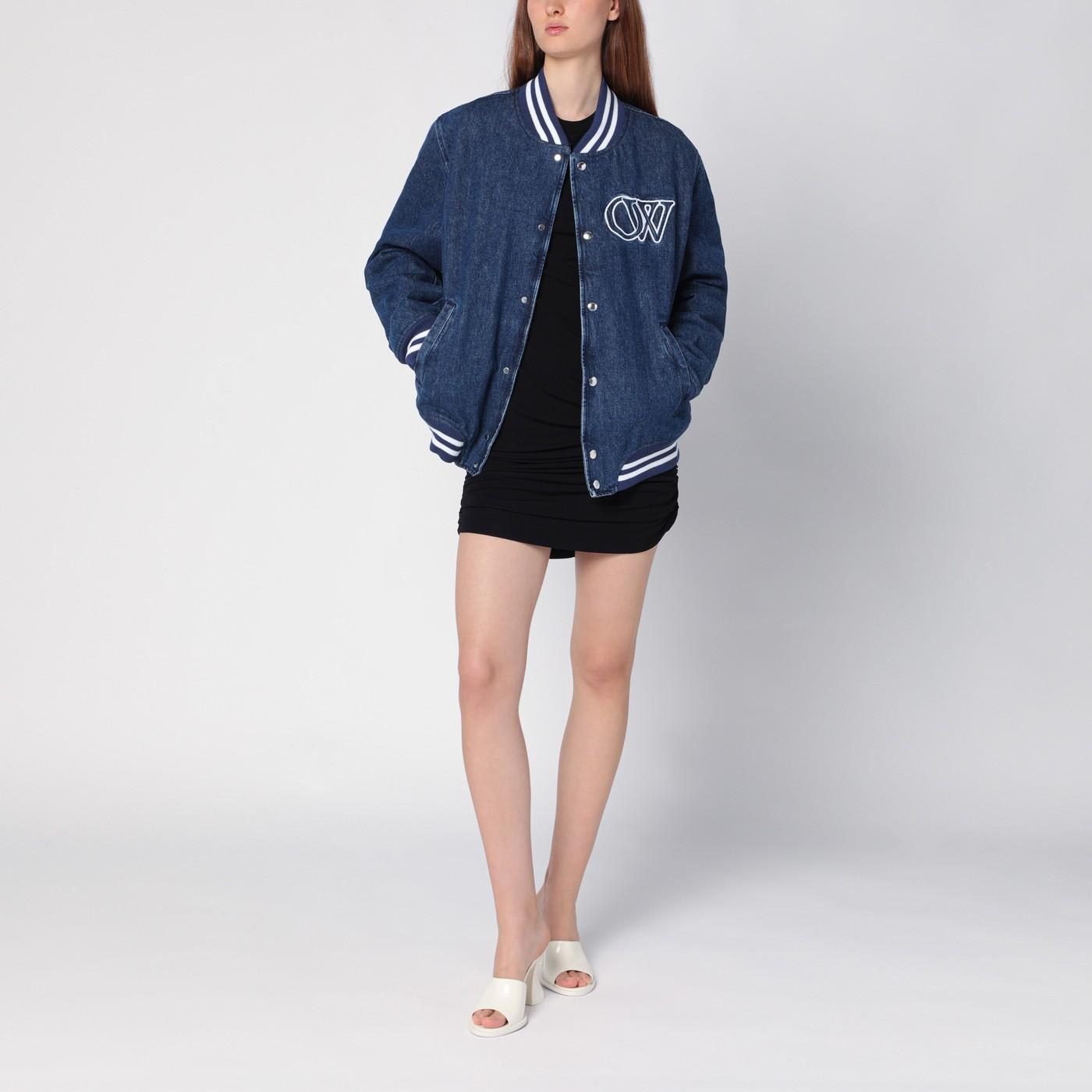 Shop Off-white Blue Denim Bomber Jacket In Deep Blue - True Blue