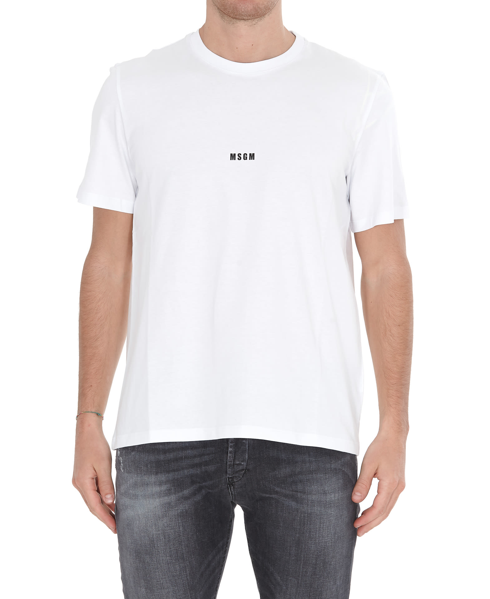 Msgm Logo Print T-shirt In Optical White