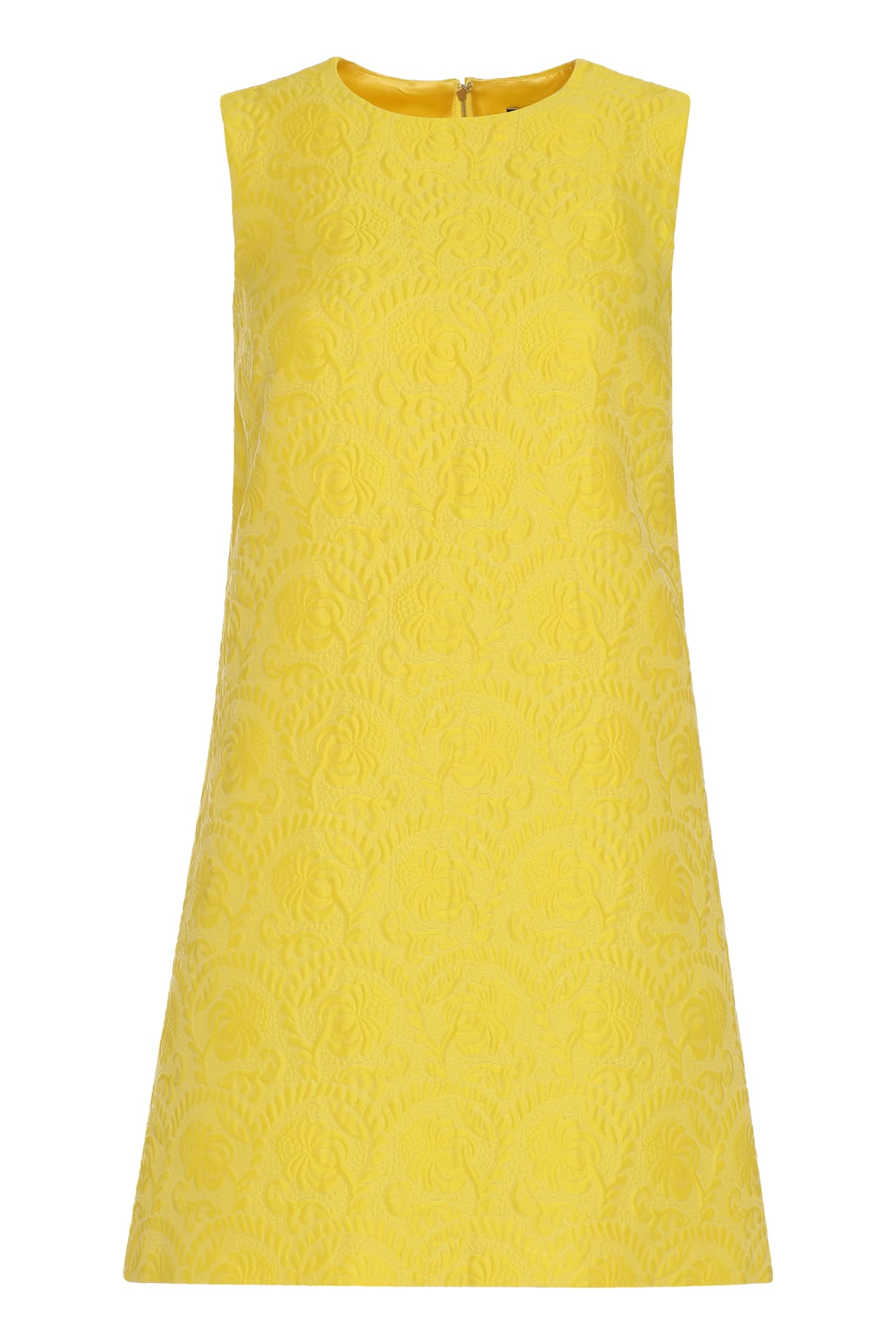 Shop Dolce & Gabbana Jaquard Mini Dress In Yellow