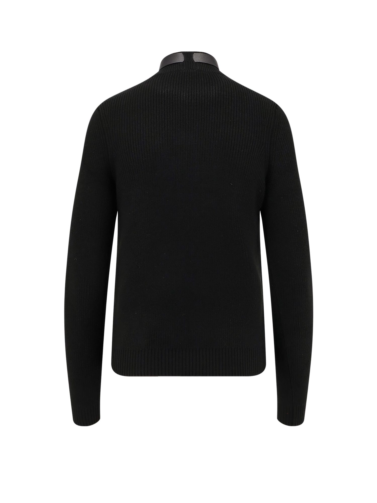 Elisabetta Franchi Ribbed Leather-trimmed Turtleneck Sweater In Black