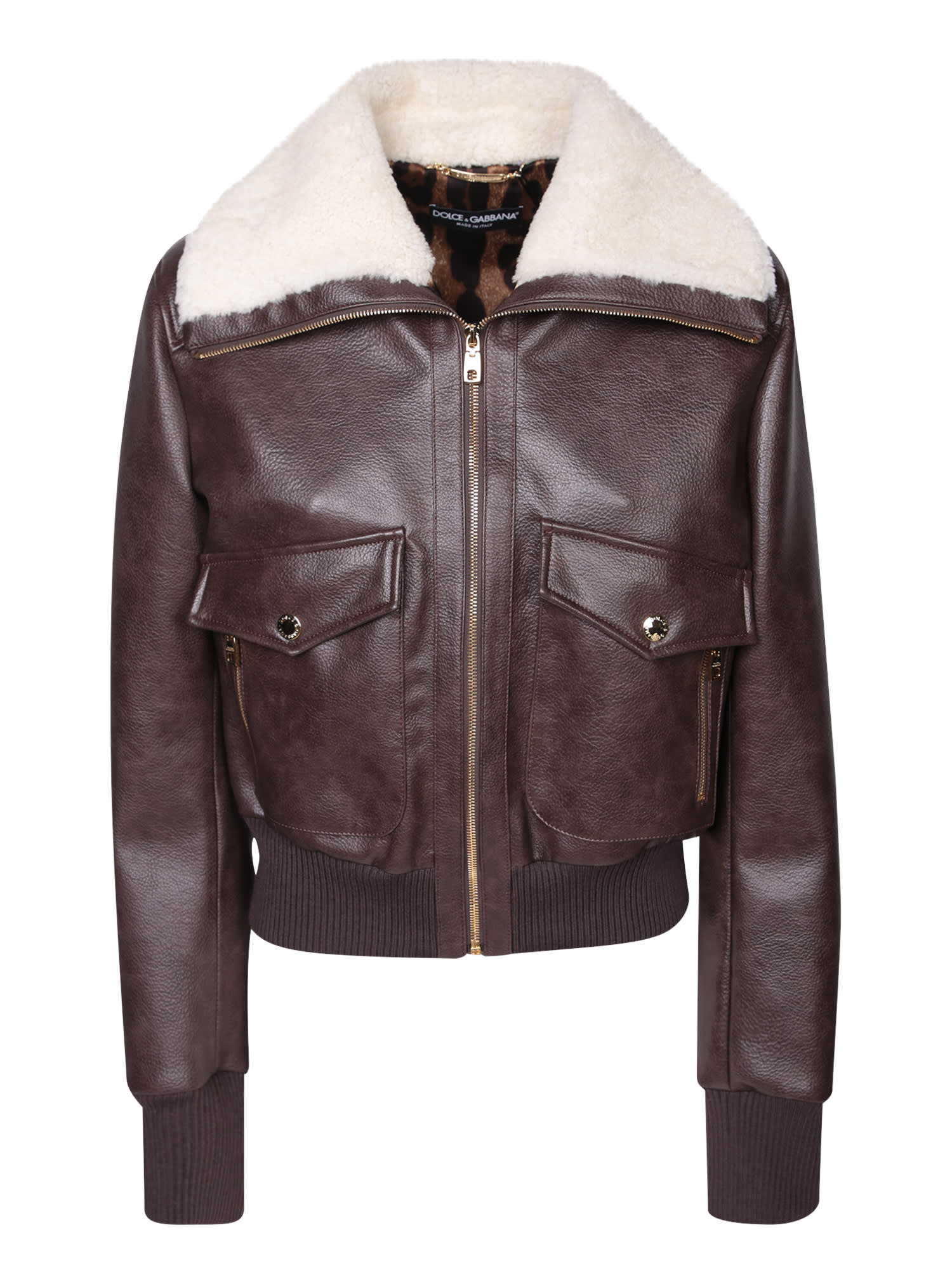 DOLCE & GABBANA FAUX LEATHER AND SHEEPSKIN JACKET