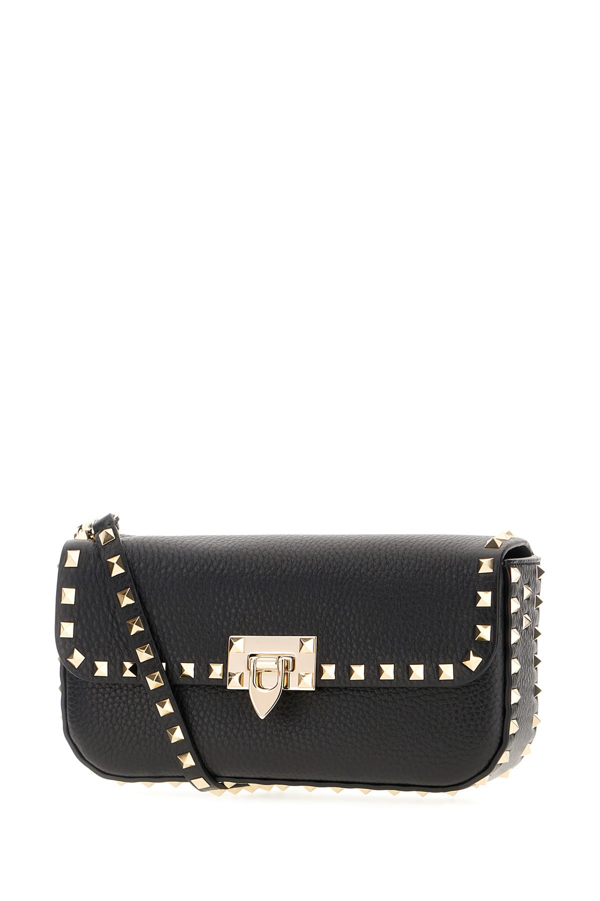 Shop Valentino Black Leather Rockstud Shoulder Bag In Nero