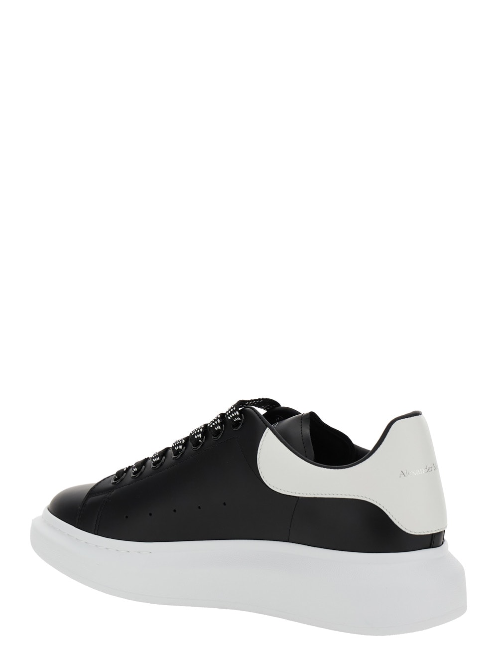 Alexander Mcqueen Black Leather Sneakers With Branded Heel Counter In Black