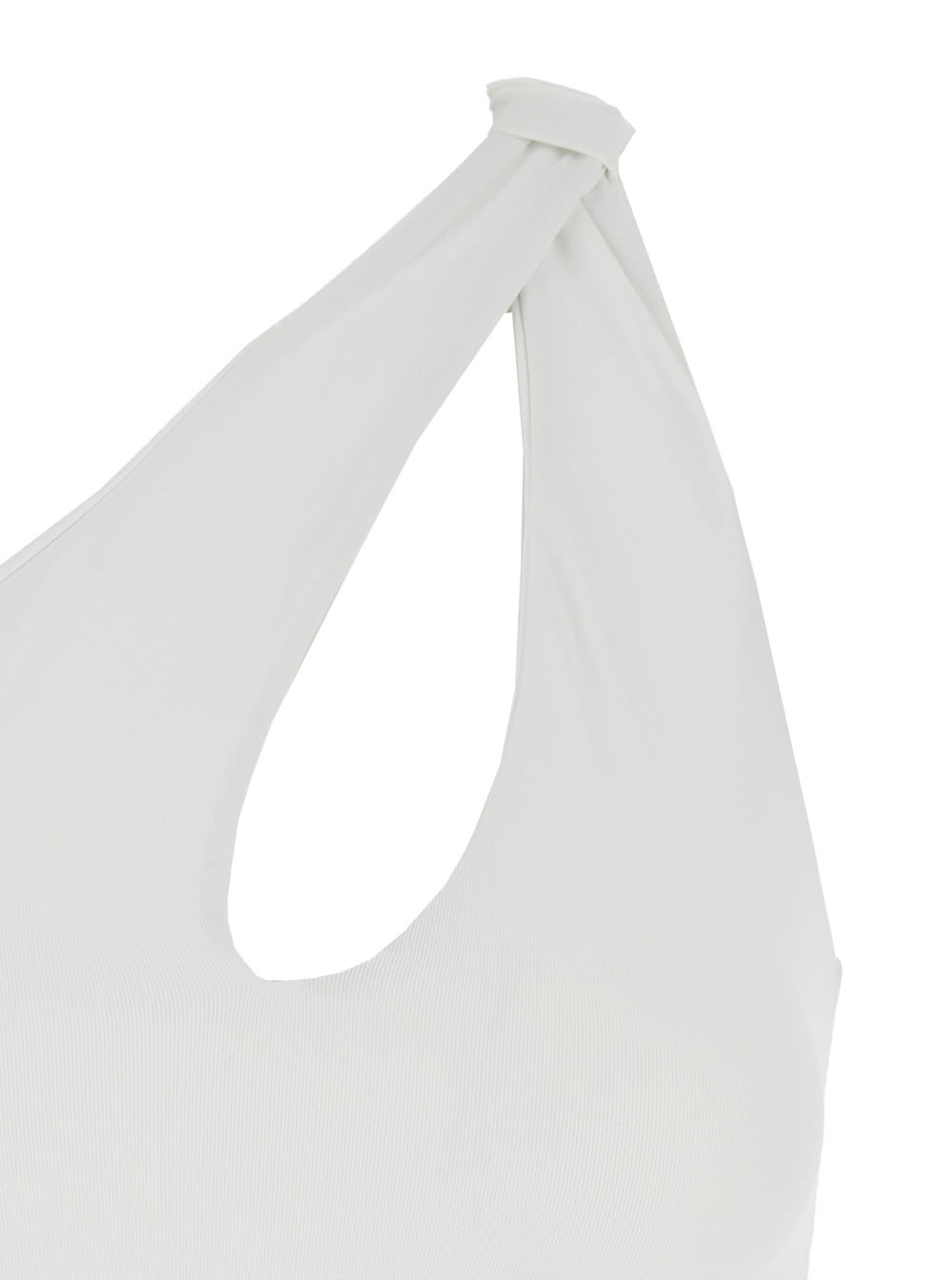 Shop Federica Tosi White One-shoulder Bikini With Tie Detail In Tech Fabric Stretch Woman