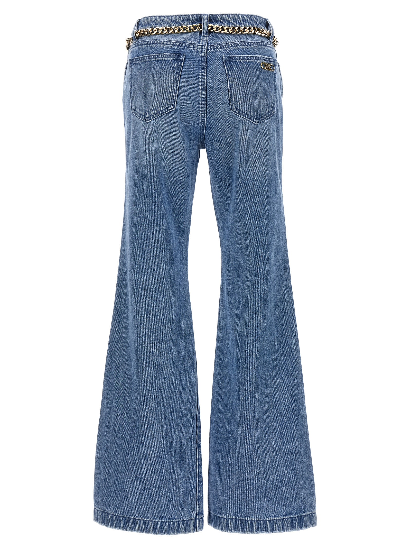 Michael Michael Kors Blue Flared Jeans With Chain Belt In Denim Woman In Light Blue