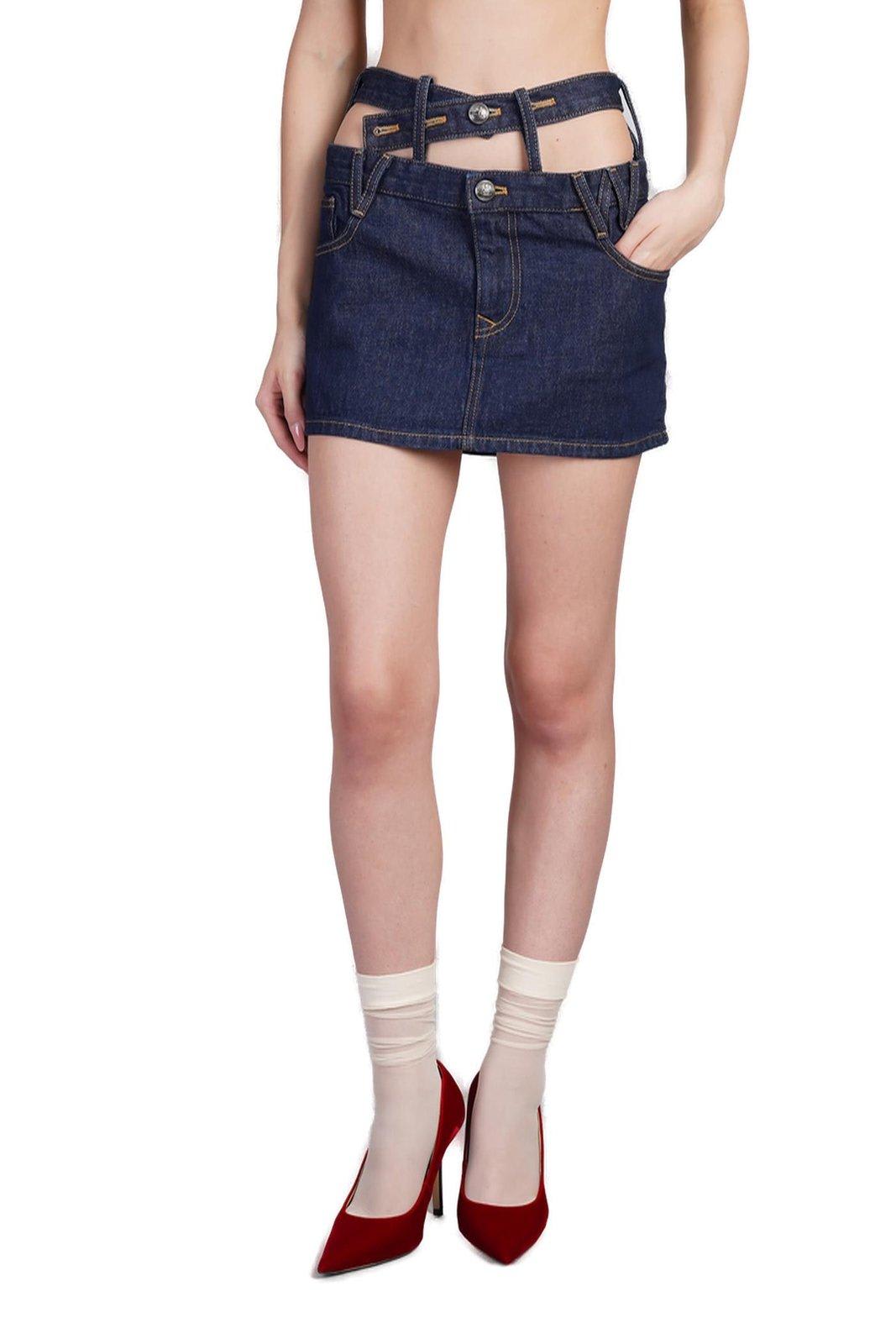 Double Waistband Cut-out Denim Skirt