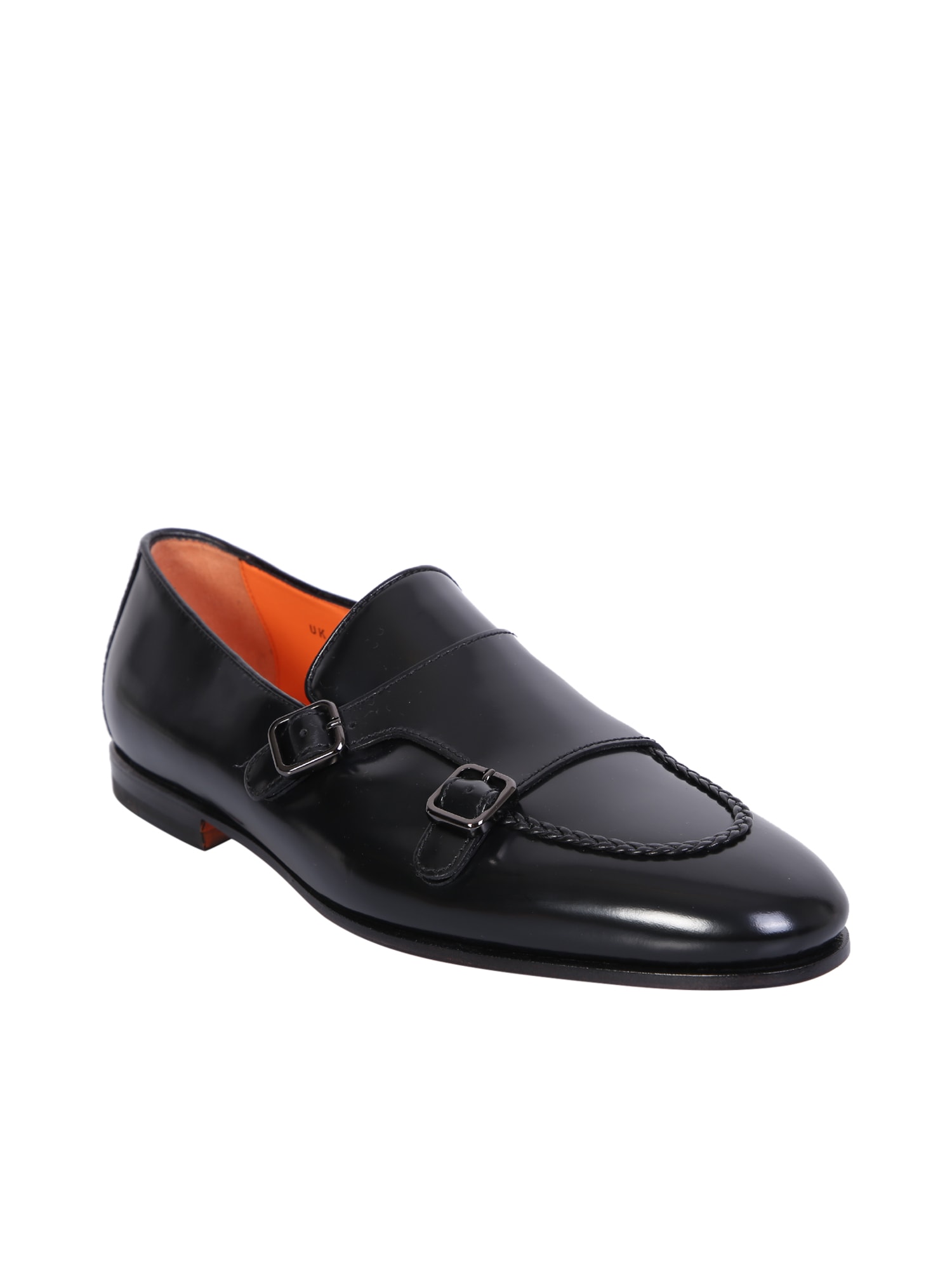 Shop Santoni Double Buckle Black Loafer