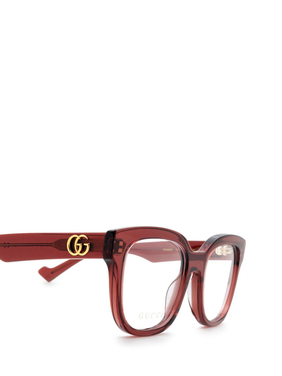 Shop Gucci Square Frame Glasses In 003 Burgundy Burgundy Tra