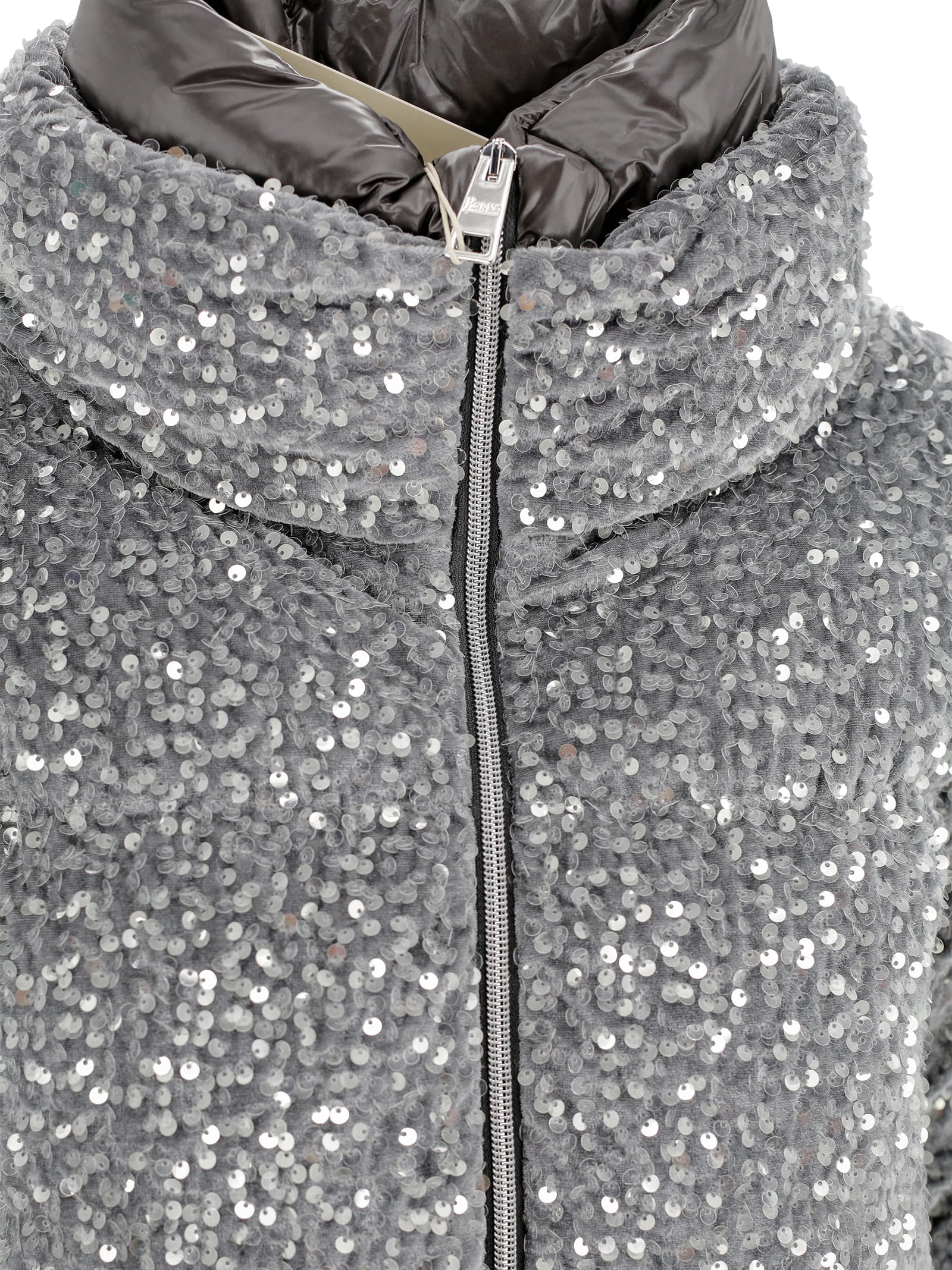 Shop Herno Down Jacket With Sequins In Grey