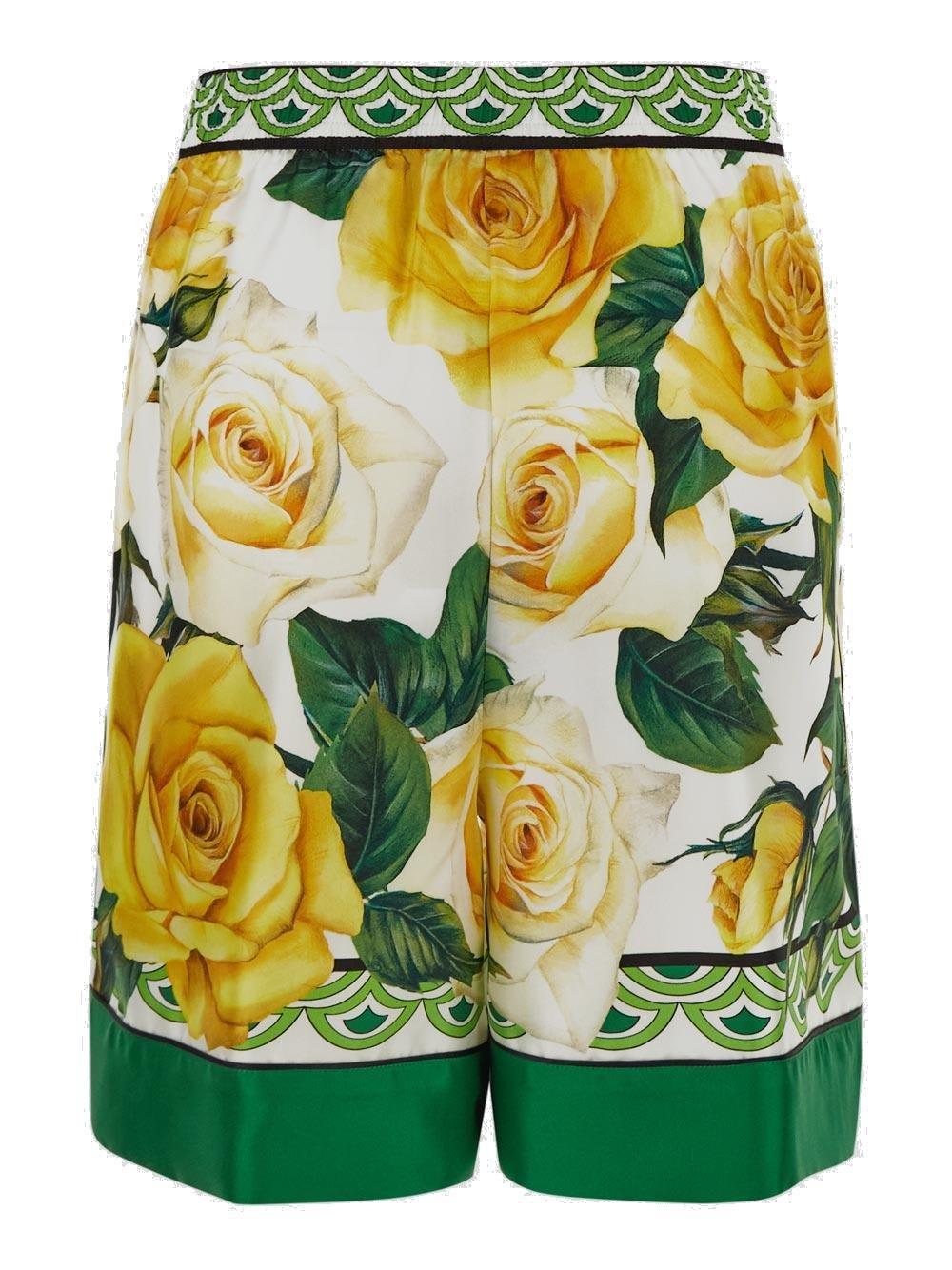 Shop Dolce & Gabbana Floral Printed Shorts In Green/yellow