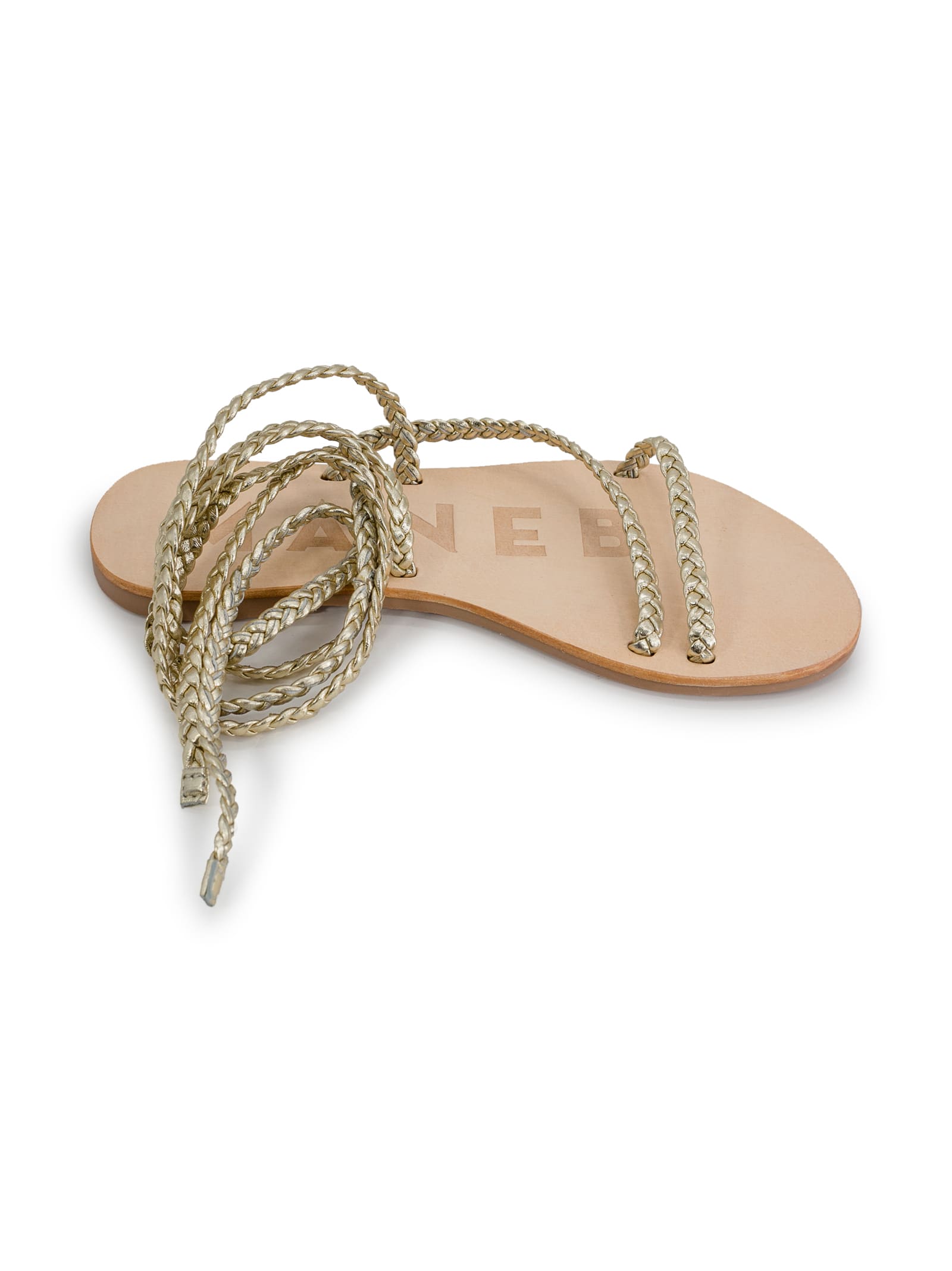 Shop Manebi Leather Sandals Tie-up Multi Braid Bands Canyon In Platinum Tie-up Multi Braid Ba