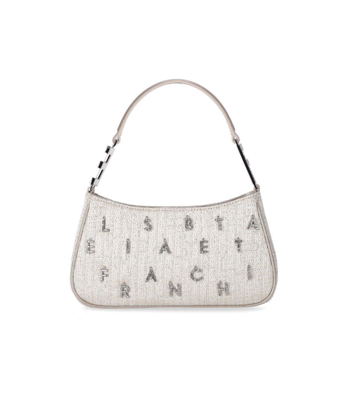 Shop Elisabetta Franchi Logo Embellished Zipped Shoulder Bag In Argento