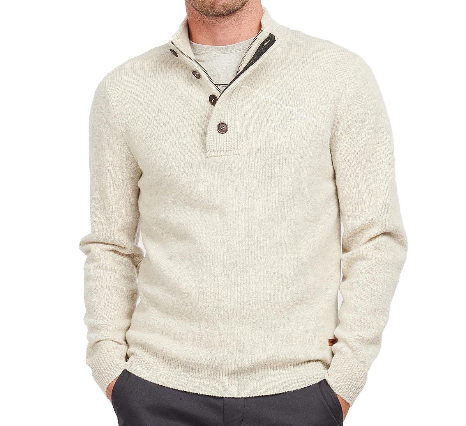 Barbour High-neck Half Buttoned Knit Jumper In Pearl