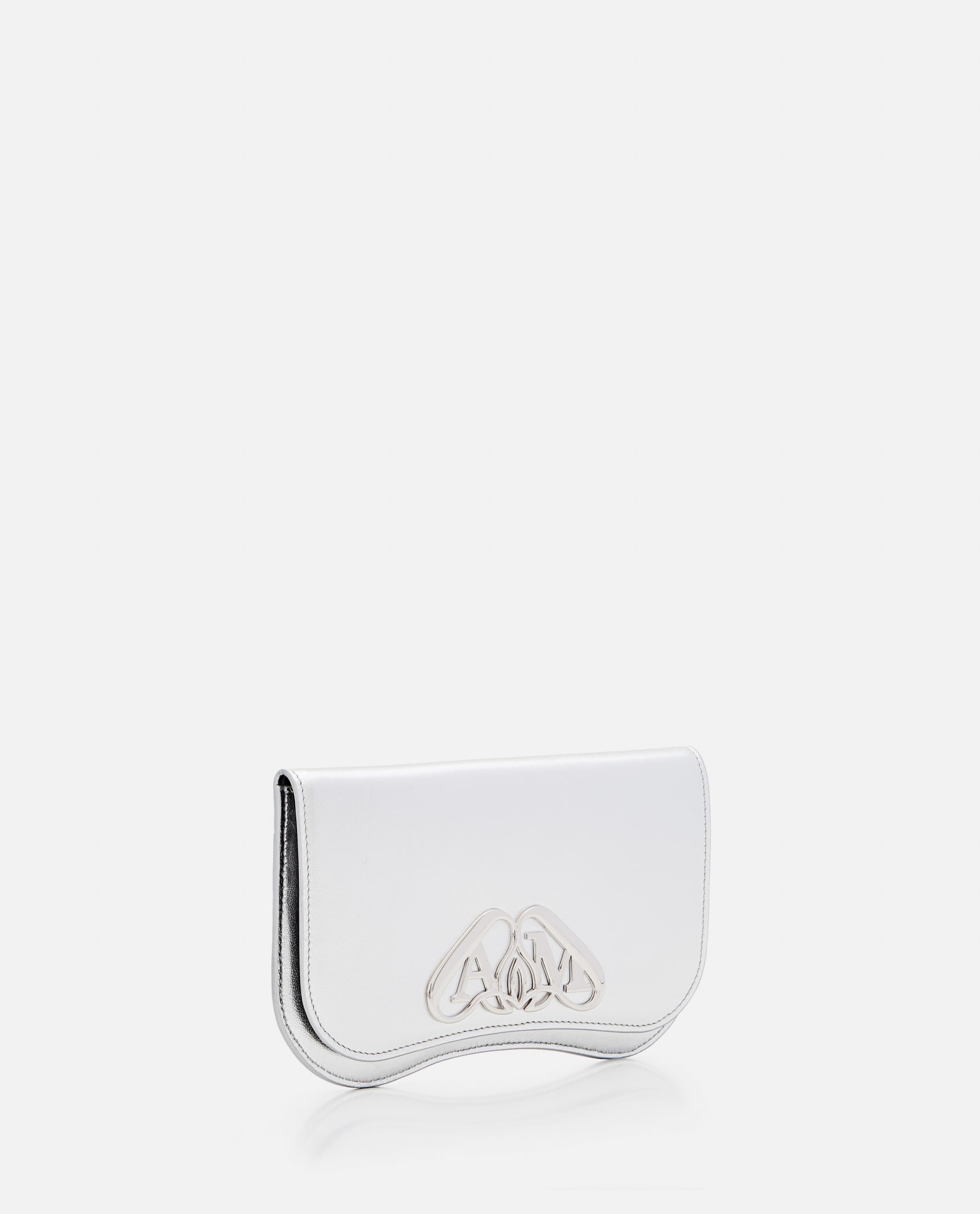 Shop Alexander Mcqueen Seal Leather Phone Holder In Silver