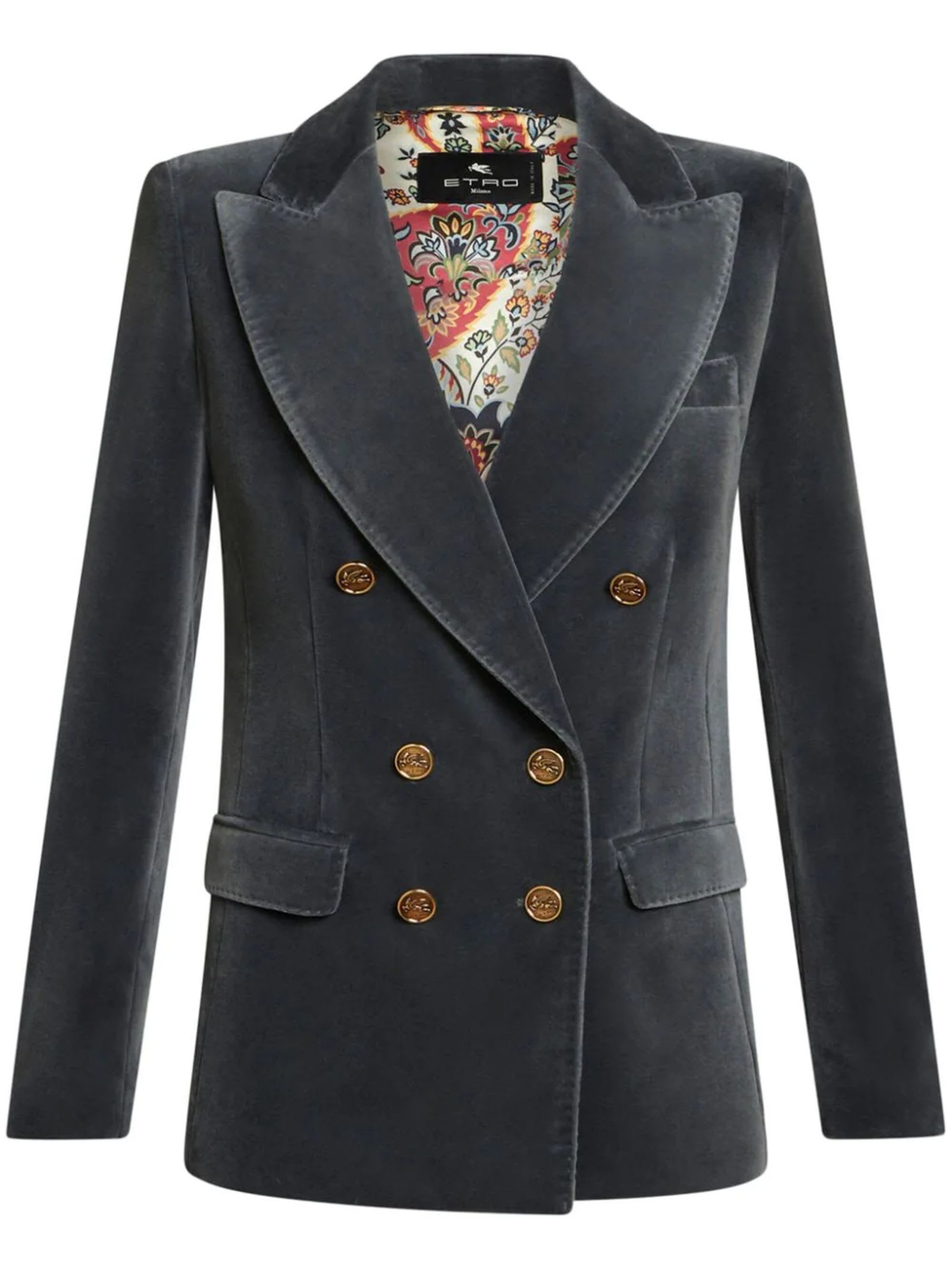 Shop Etro Blue Grey Cotton Blend Blazer