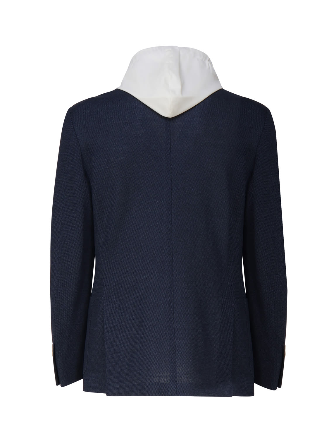 Shop Eleventy Jacket In Linen And Cotton Blend With Hook In Blue, Ivory