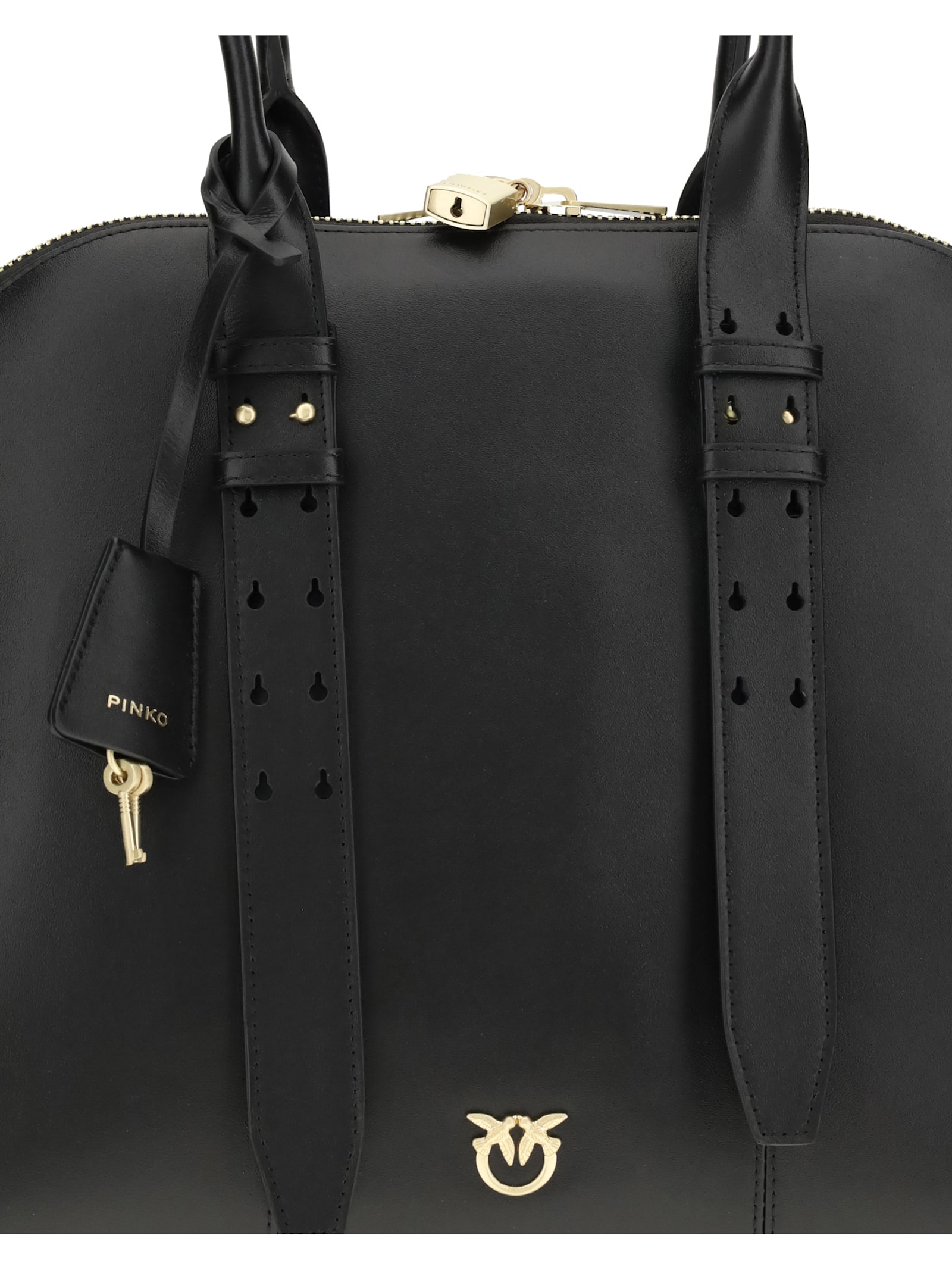 Pinko Escape Bag Maxi Leather Bowling Bag In Black