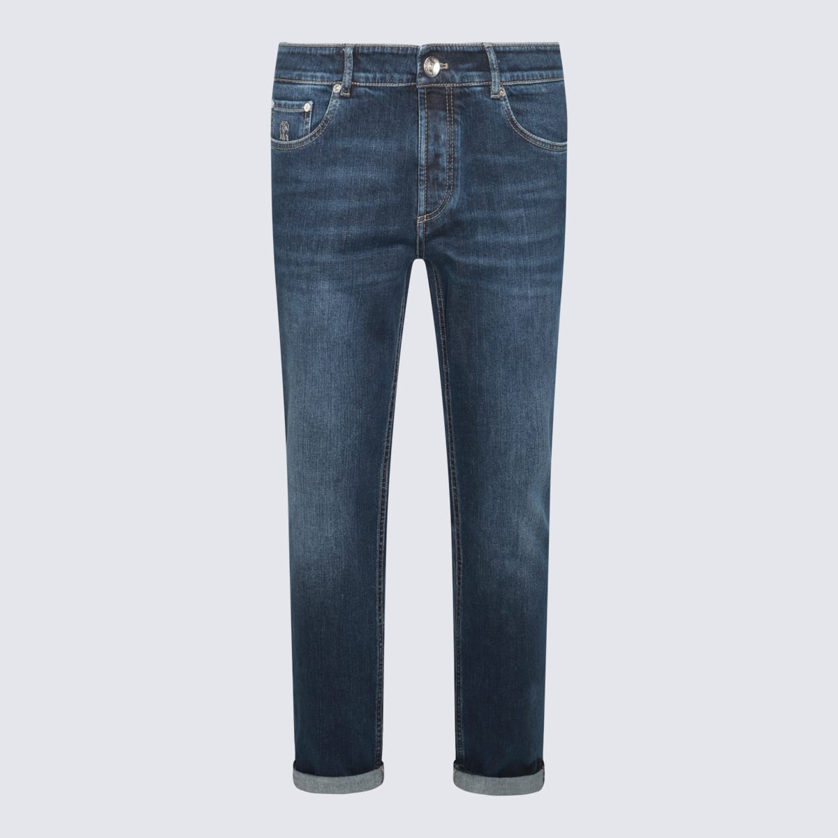 Shop Brunello Cucinelli Dark Blue Cotton Jeans