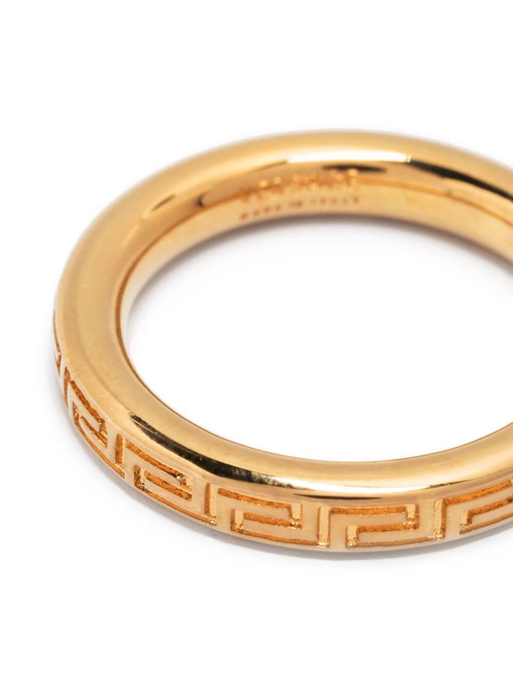 Versace Gold Engraved Greek Key Ring In Gold