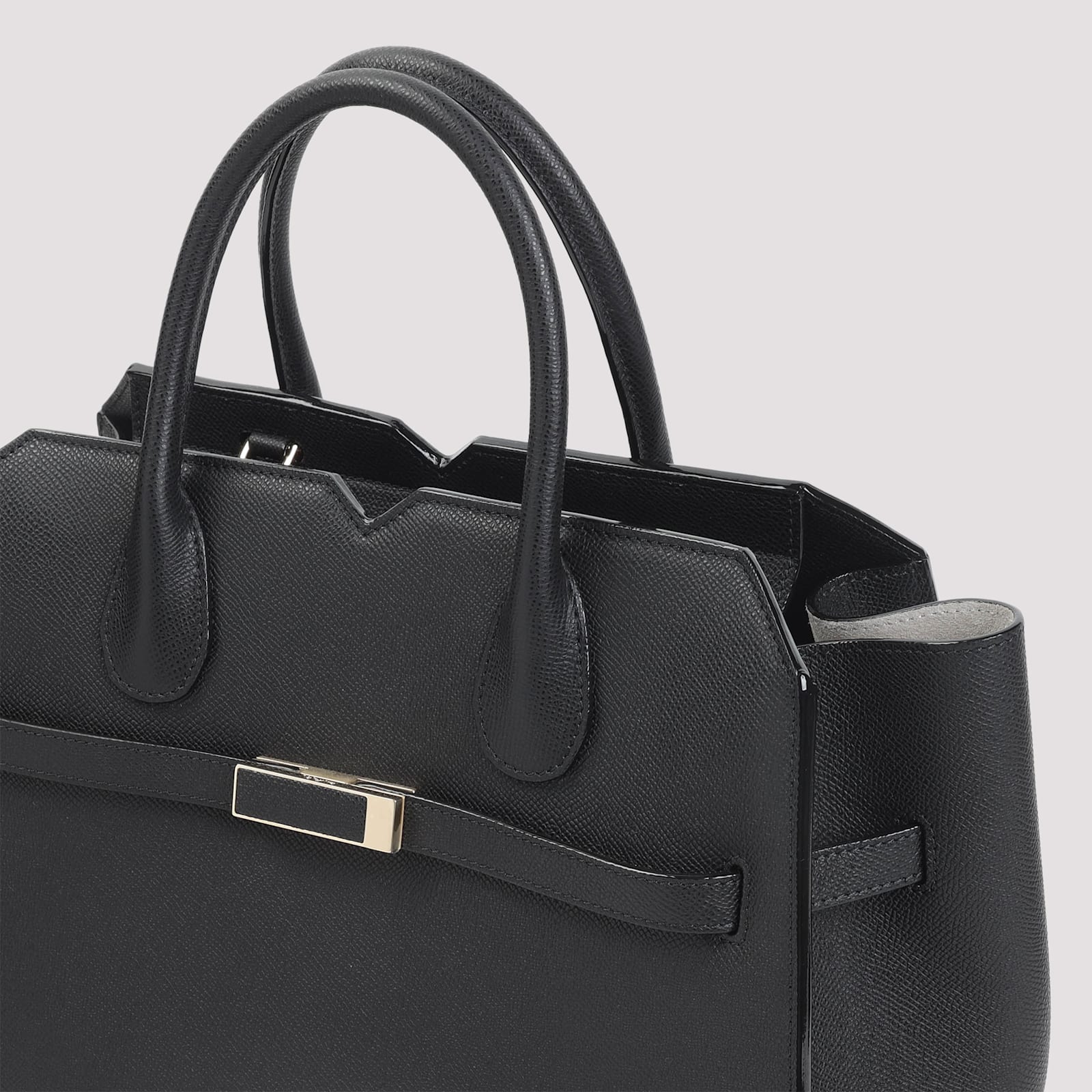 Valextra Structured Calf Leather Shoulder Bag In Black