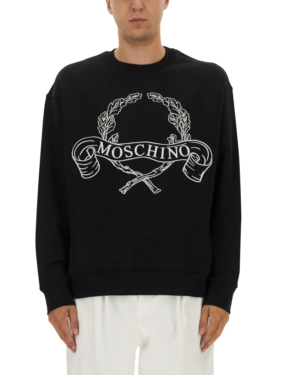 Moschino Couture Sweatshirt With Laurel Crown Logo Embroidery In Black