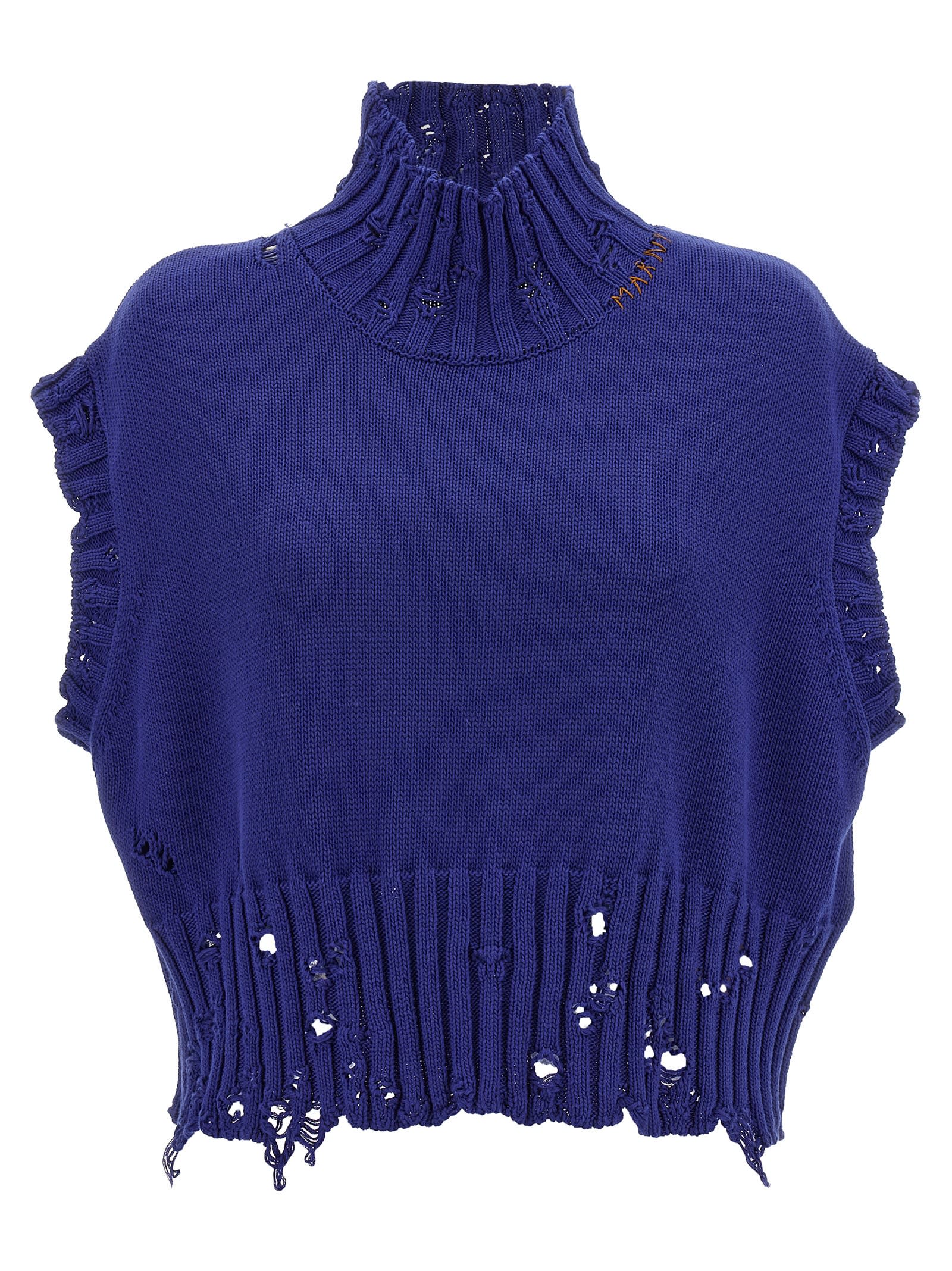 Shop Marni Dishevelled Vest In Blue