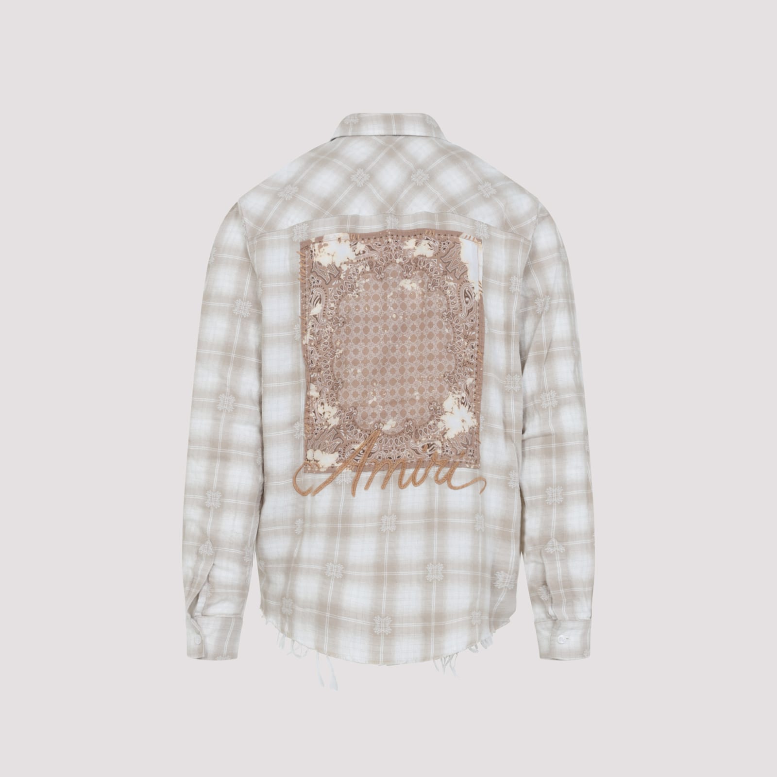 Amiri Light Camel Cotton Bleach Patch Flannel Bandana Shirt In Brown