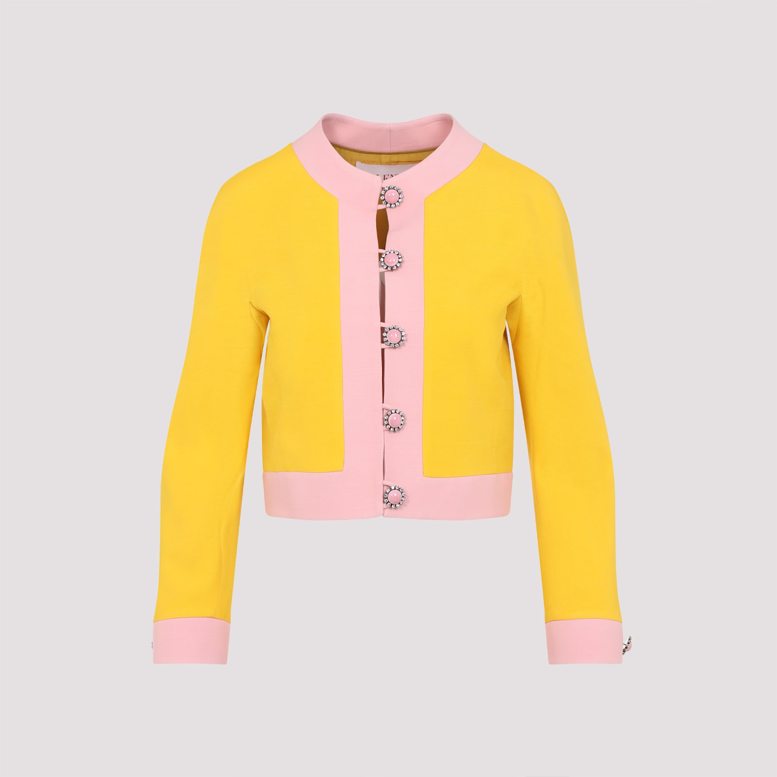 Valentino Bi-color Crystal Crepe Crop Jacket In H Bright Narciso Pale Rose