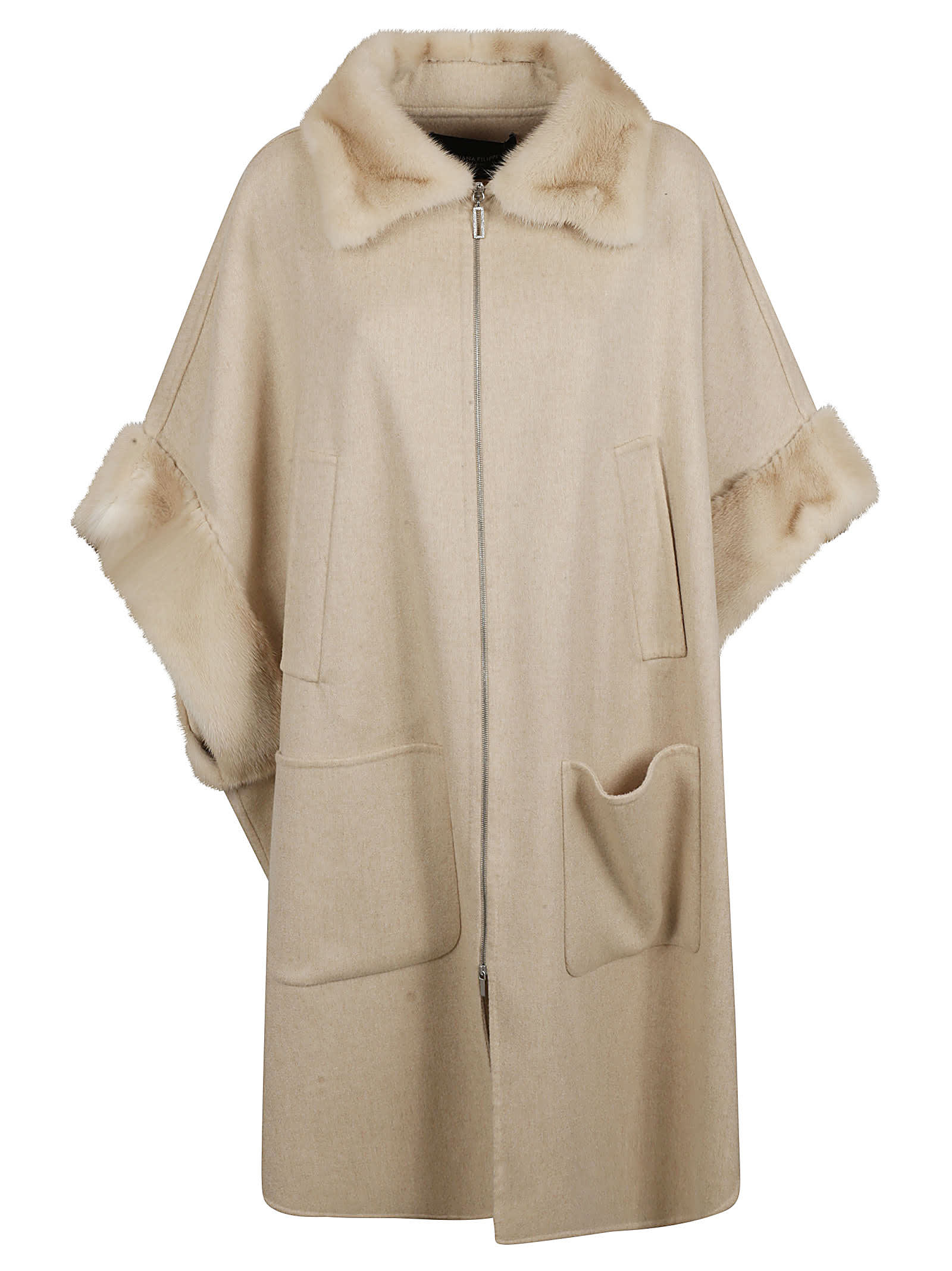 Fabiana Filippi Fur Trimmed Oversized Zip Coat