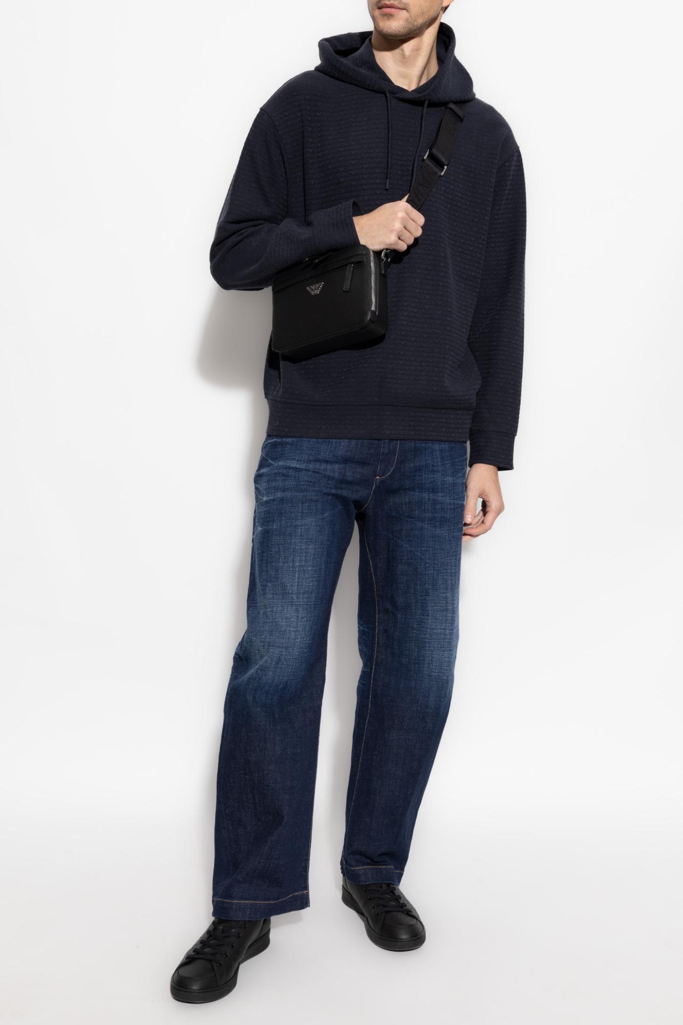 Emporio Armani Men's Allover Logo Hoodie In Blue