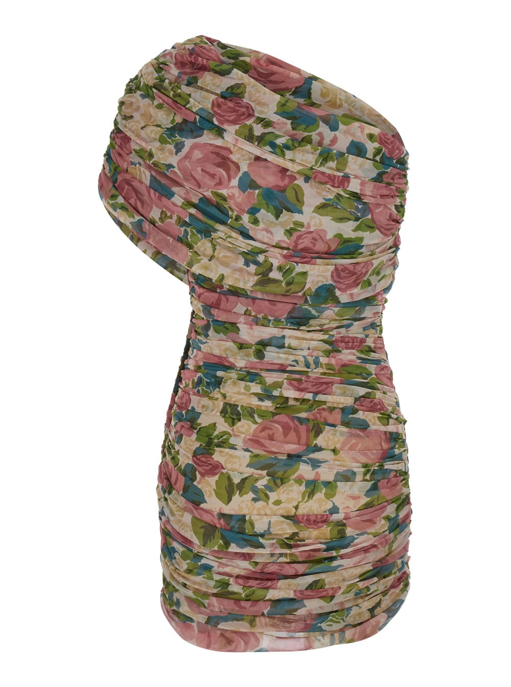 Shop Saint Laurent Pink One Shoulder Mini Dress In Techno Fabric Woman In Multicolor