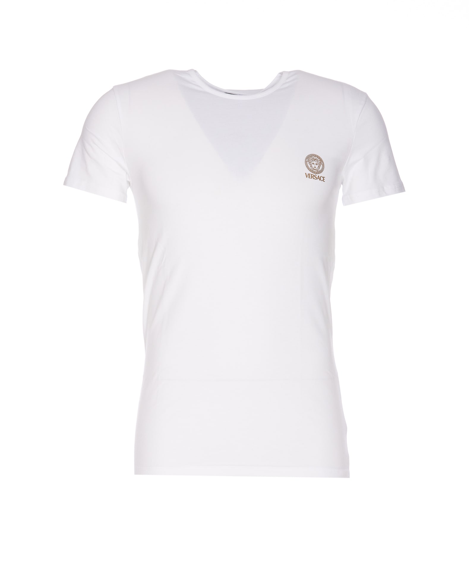 Versace Black Crewneck T-shirt With Medusa Logo Print In Stretch Cotton Man In Black