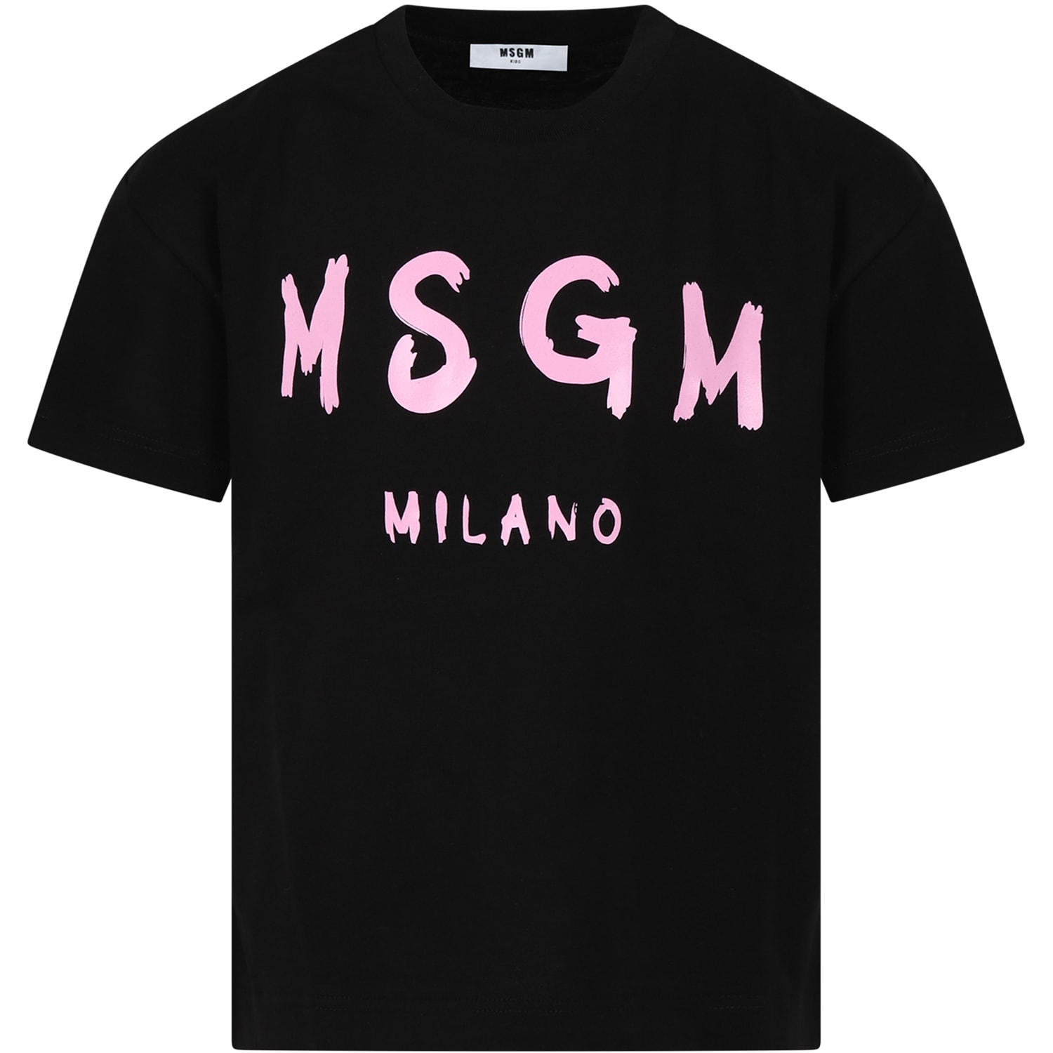 Msgm Kids' Black T-shirt For Girl With Logo