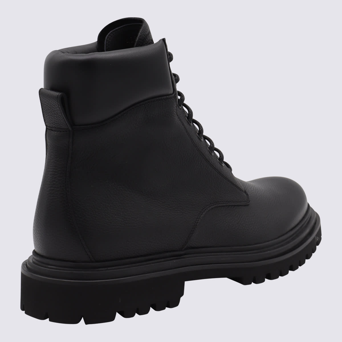 Dolce & Gabbana Grained Leather Lace-up Ankle Boots In Black