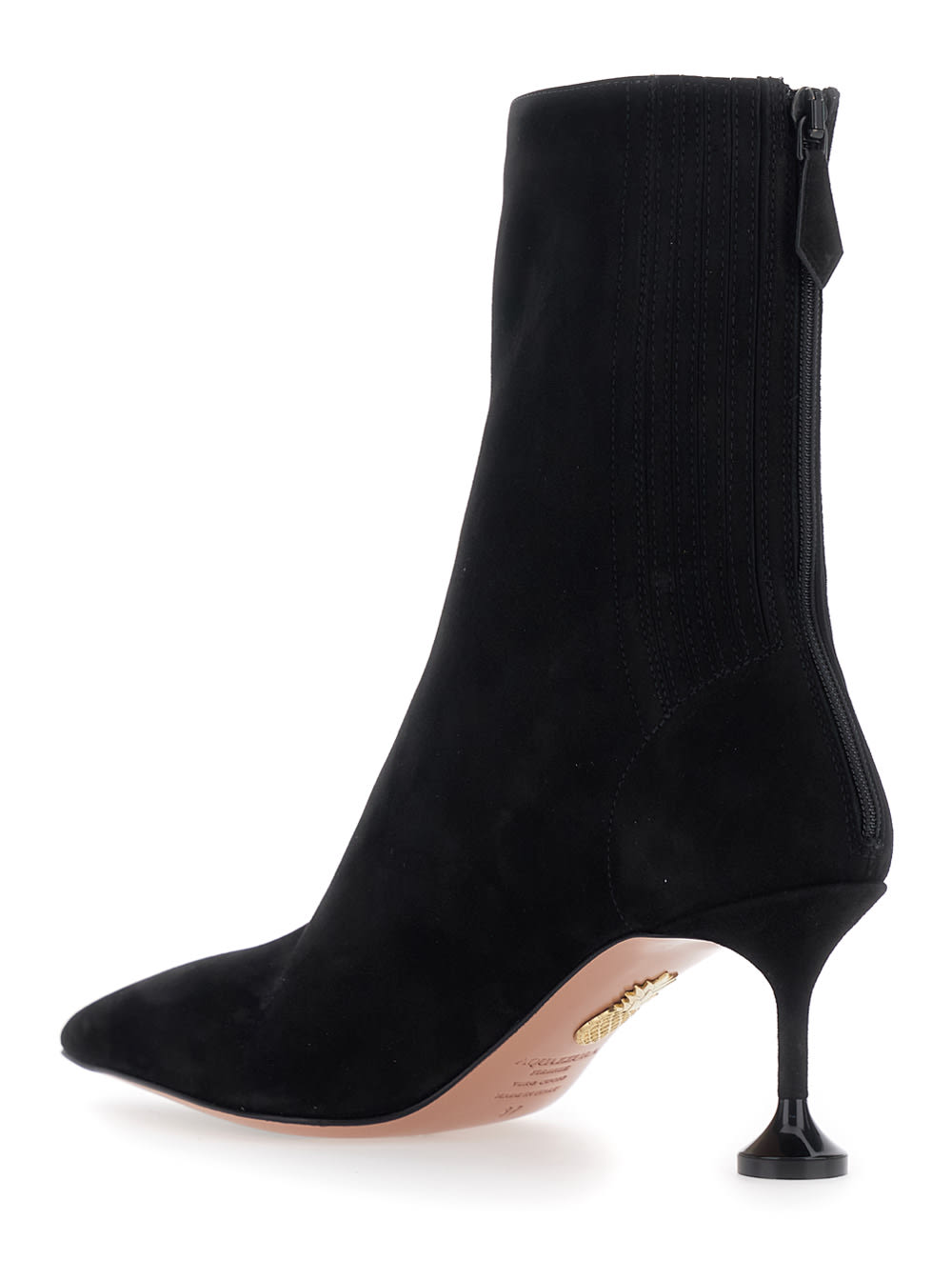 Aquazzura Black Ankle Boots With Pointed Toe And Back Closure In Suede Woman In Black