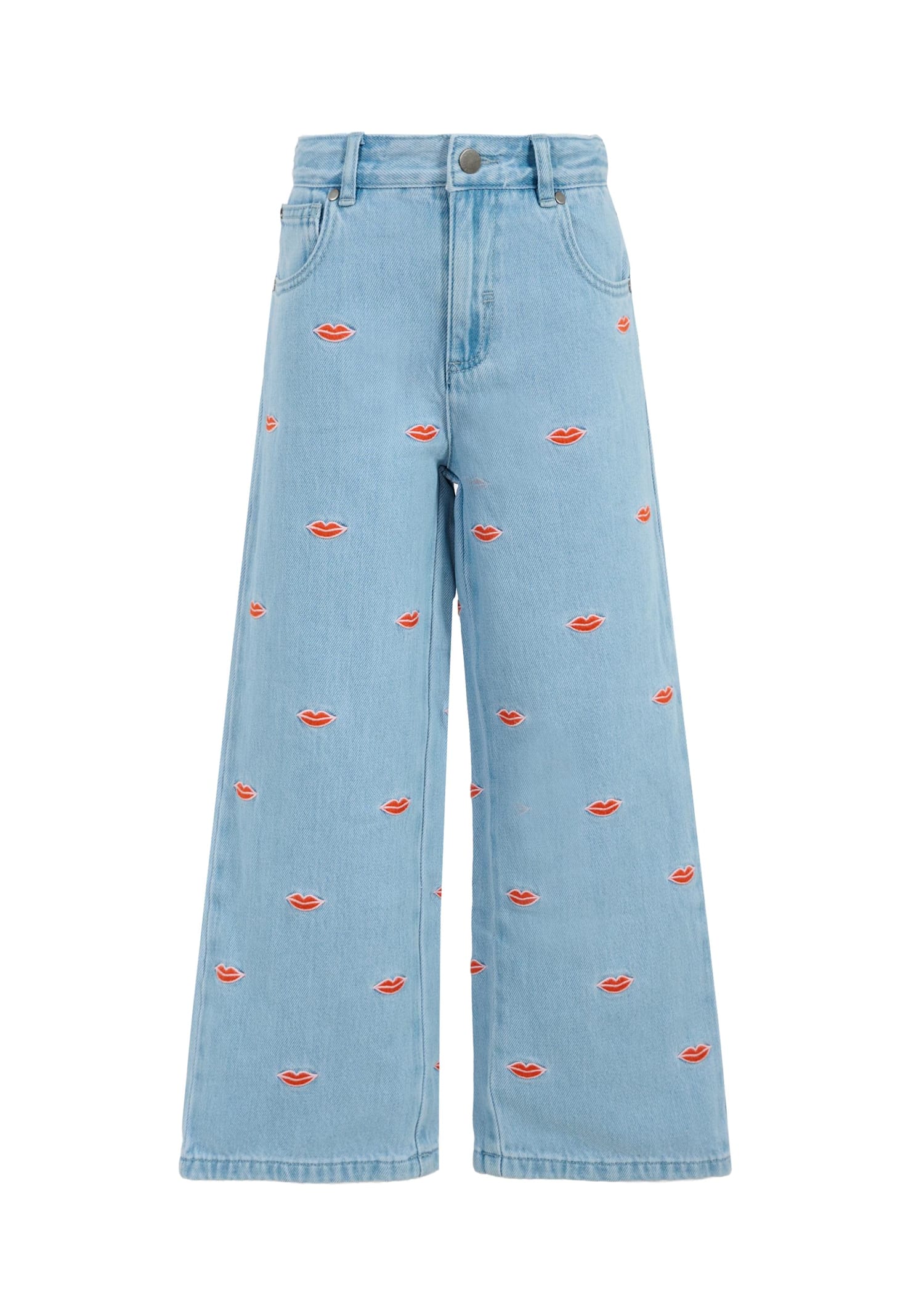 Stella Mccartney Light Blue Jeans For Girl With Mouth In Blue