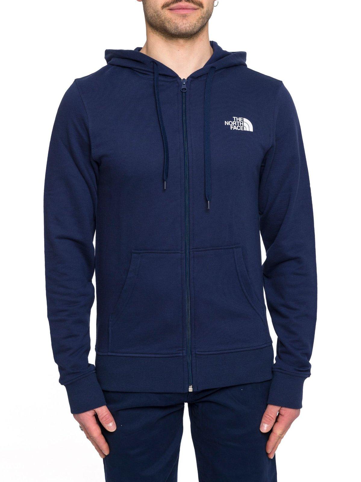 Shop The North Face Logo Printed Zip-up Hoodie In Summit Navy
