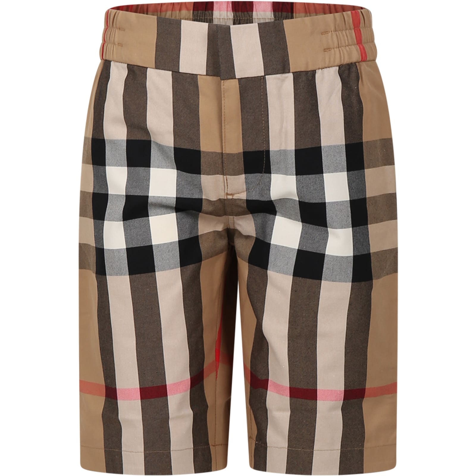 BURBERRY BEIGE SHORTS FOR BOY WITH ICONIC VINTAGE CHECK.